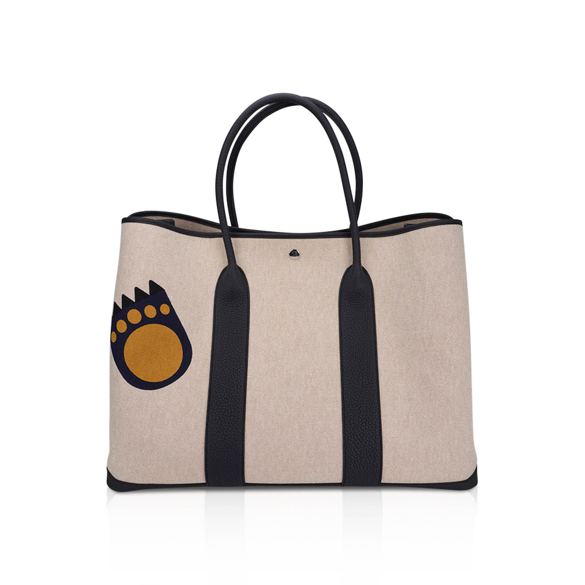 Women's or Men's Hermes Garden Party 49 Voyage Bag Ecru Beige Navy and Indigo For Sale