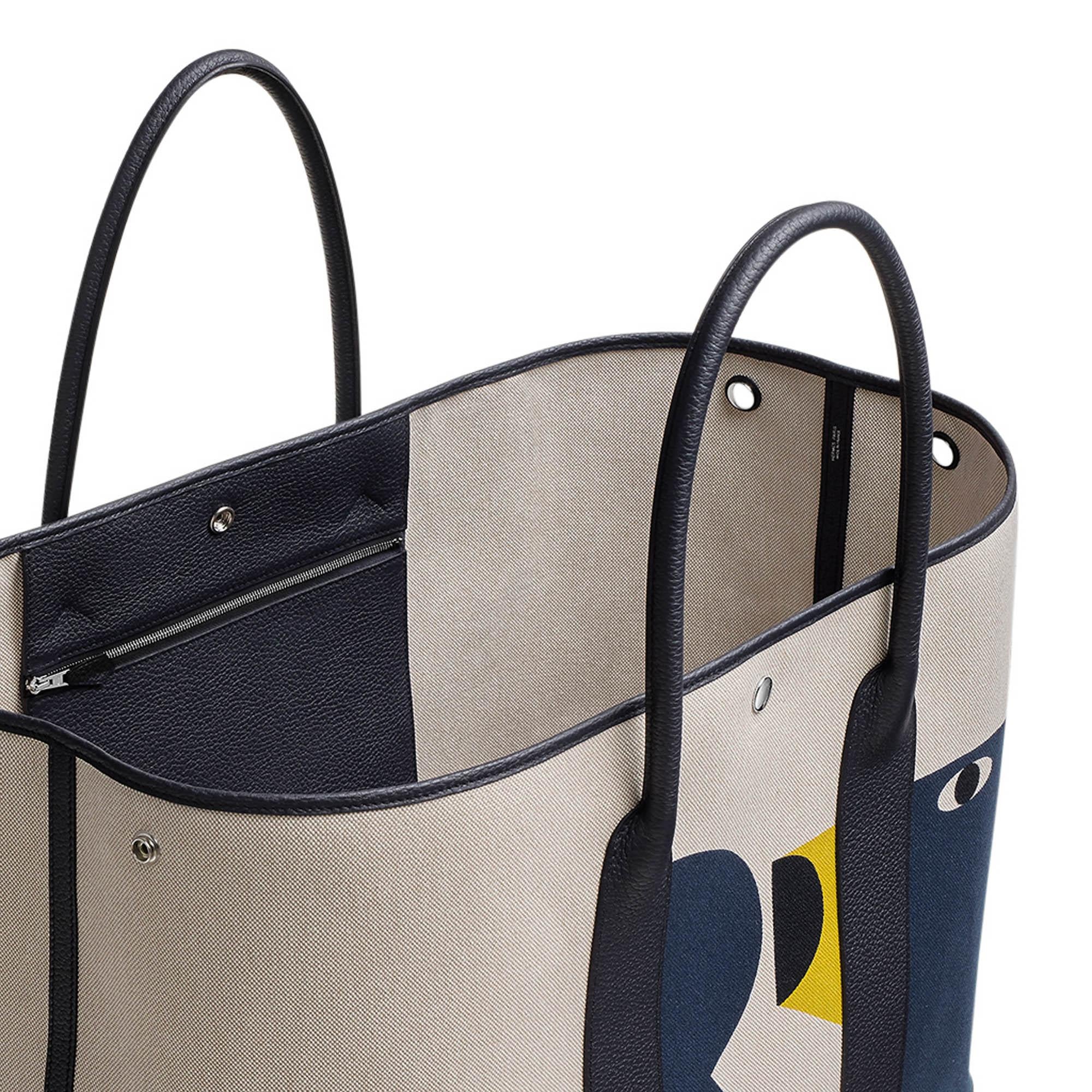 Hermes Garden Party 49 Voyage Bag Ecru Beige Navy and Indigo For Sale 1