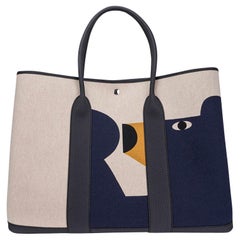 Hermes Garden Party 49 Voyage Bag Ecru Beige Navy and Indigo