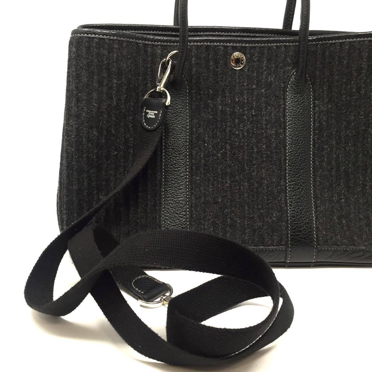 Hermes Garden Party Grey Felt and Leather 30 With Shoulder Strap, 2011 1