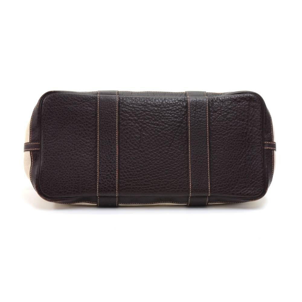 Hermes Garden Party PM Chocolate Brown Leather Beige Canvas Hand Bag For Sale 1