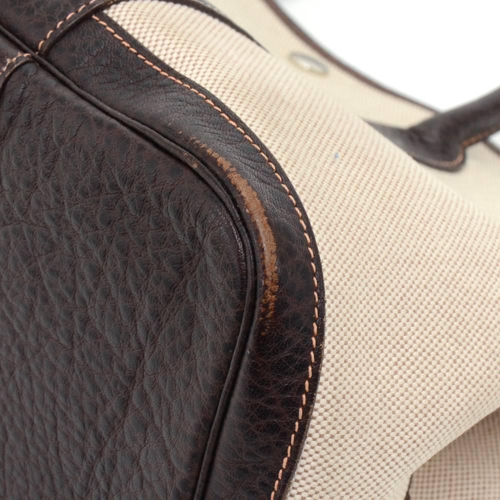 Hermes Garden Party PM Chocolate Brown Leather Beige Canvas Hand Bag For Sale 3