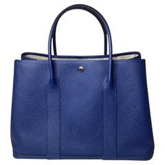 Used Hermès Garden Party Sea, Surf and Fun blue leather handbag