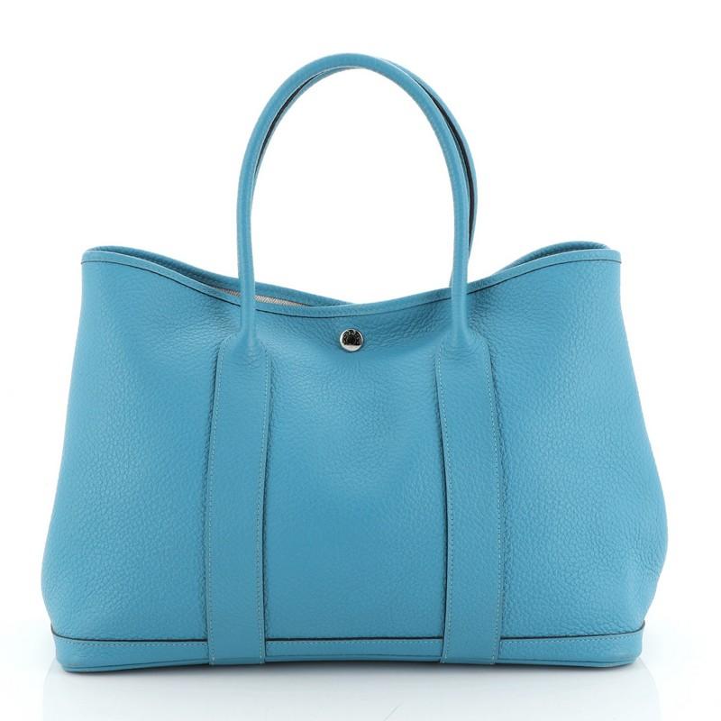 Blue Hermes Garden Party Tote Leather 36