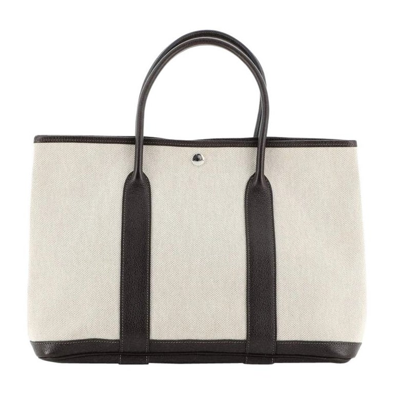 Hermes Garden Party Tote Toile And Leather 36 For Sale at 1stdibs