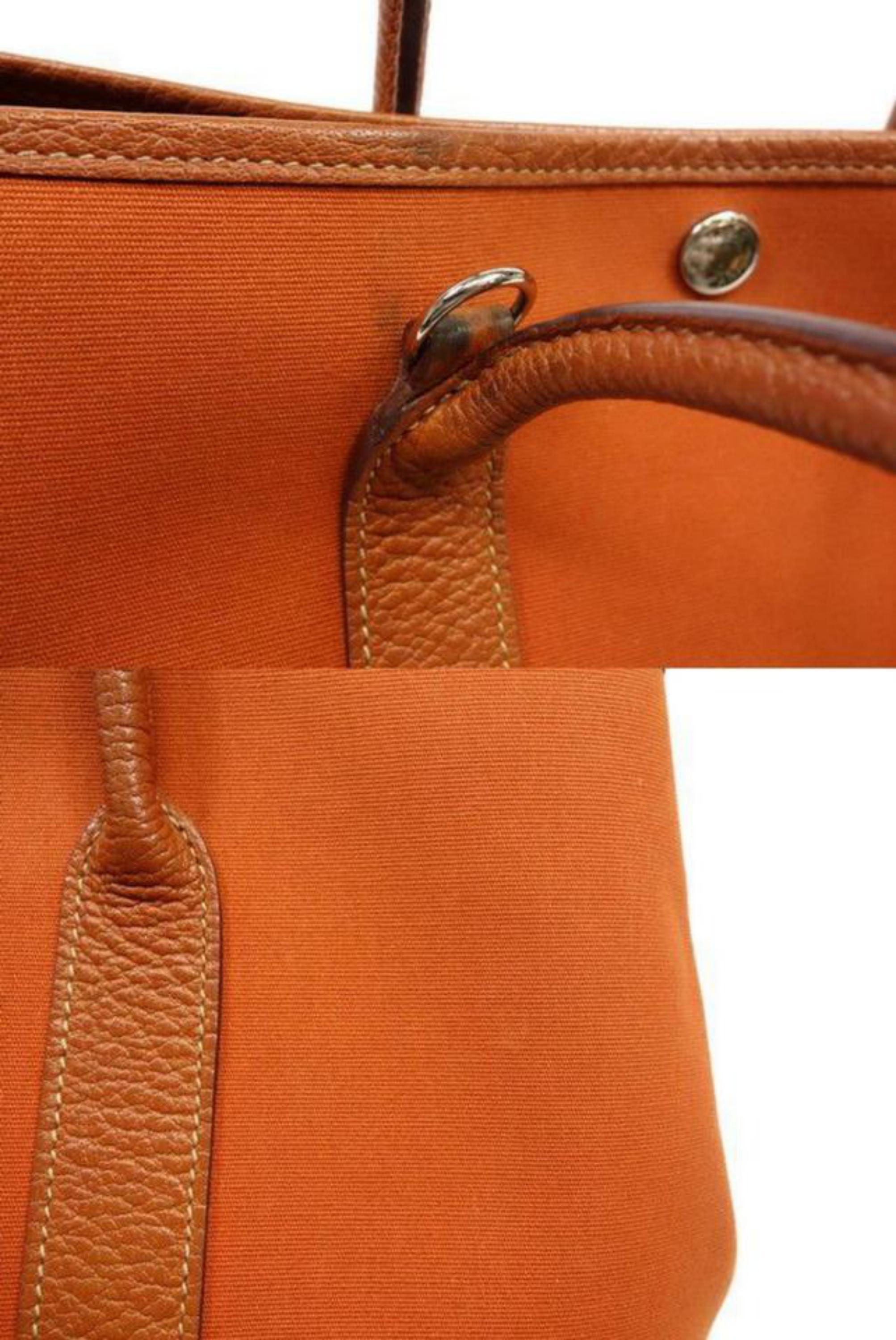 Hermès Garden Party Tpm 2way 226898 Orange Canvas X Leather Tote In Good Condition For Sale In Forest Hills, NY