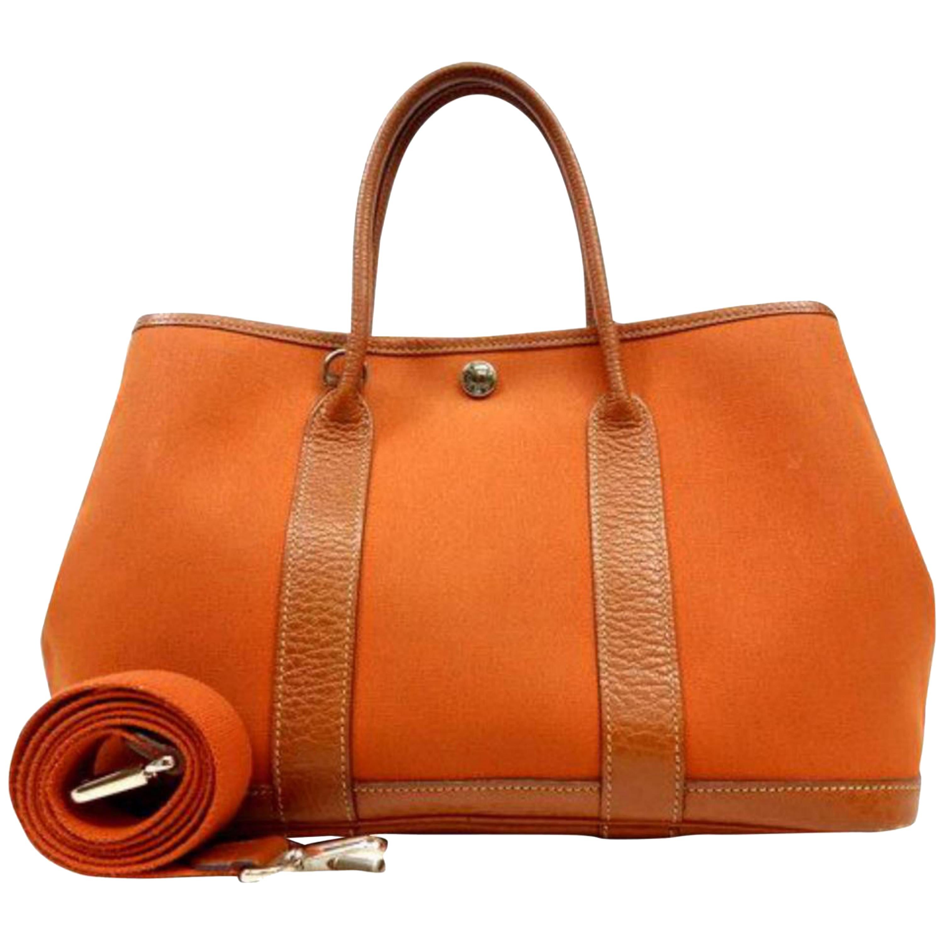 Hermès Garden Party Tpm 2way 226898 Orange Canvas X Leather Tote For Sale