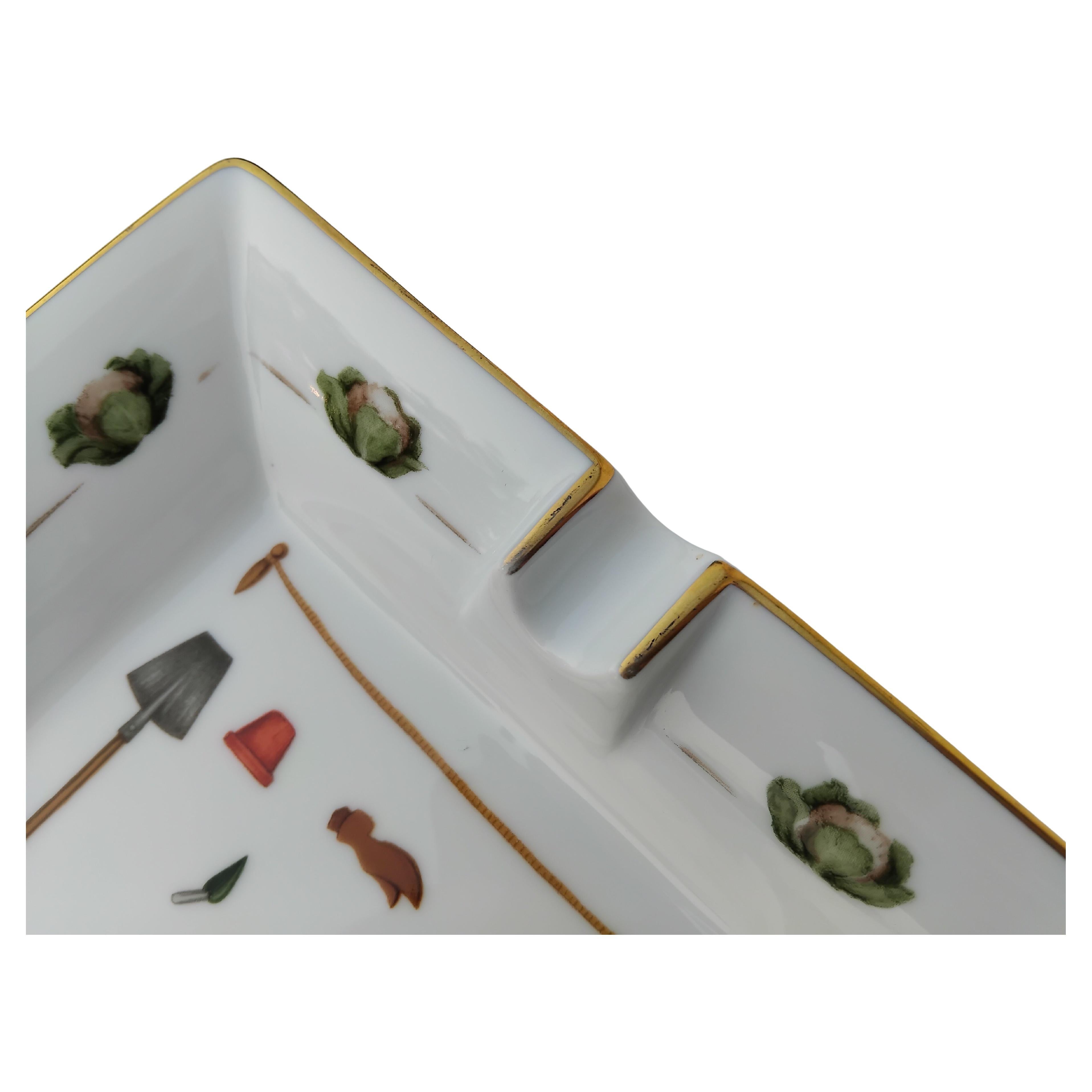 Hermès Gardener Cigar Ashtray Change Tray Porcelain Gold Vegetable Garden For Sale 6