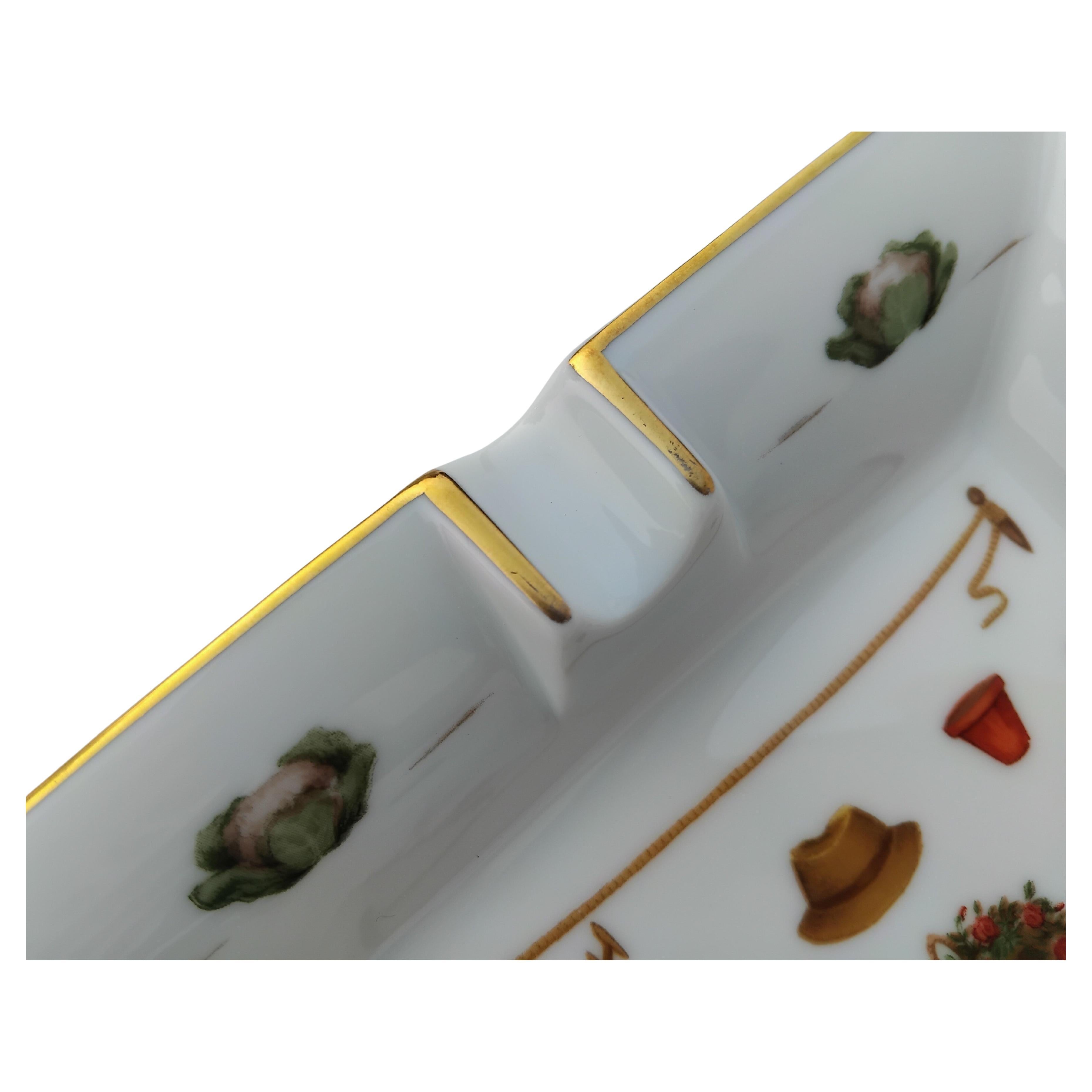 Hermès Gardener Cigar Ashtray Change Tray Porcelain Gold Vegetable Garden For Sale 7