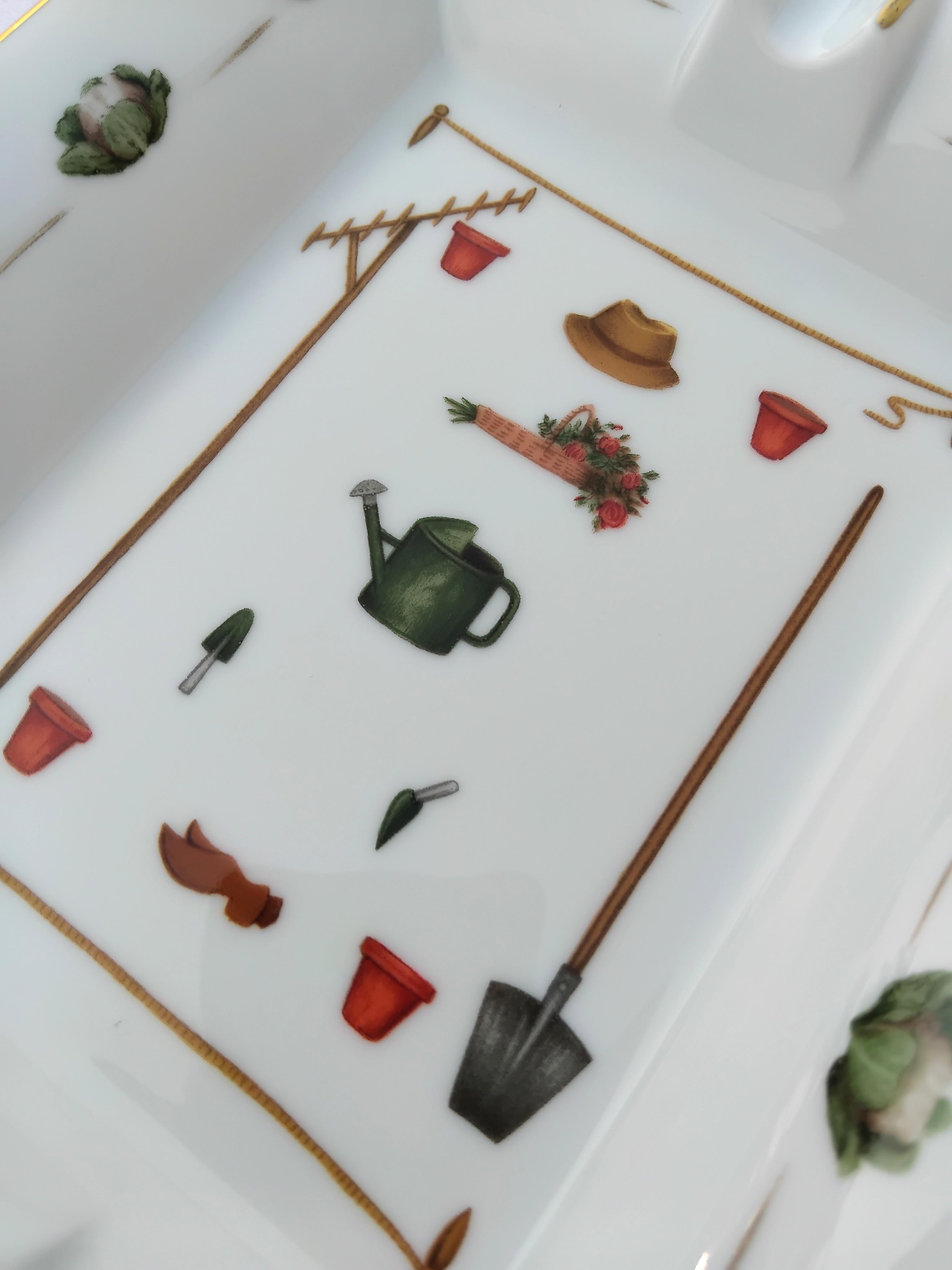 Hermès Gardener Cigar Ashtray Change Tray Porcelain Gold Vegetable Garden In Excellent Condition For Sale In Corcoué Sur Logne, Loire-Atlantique