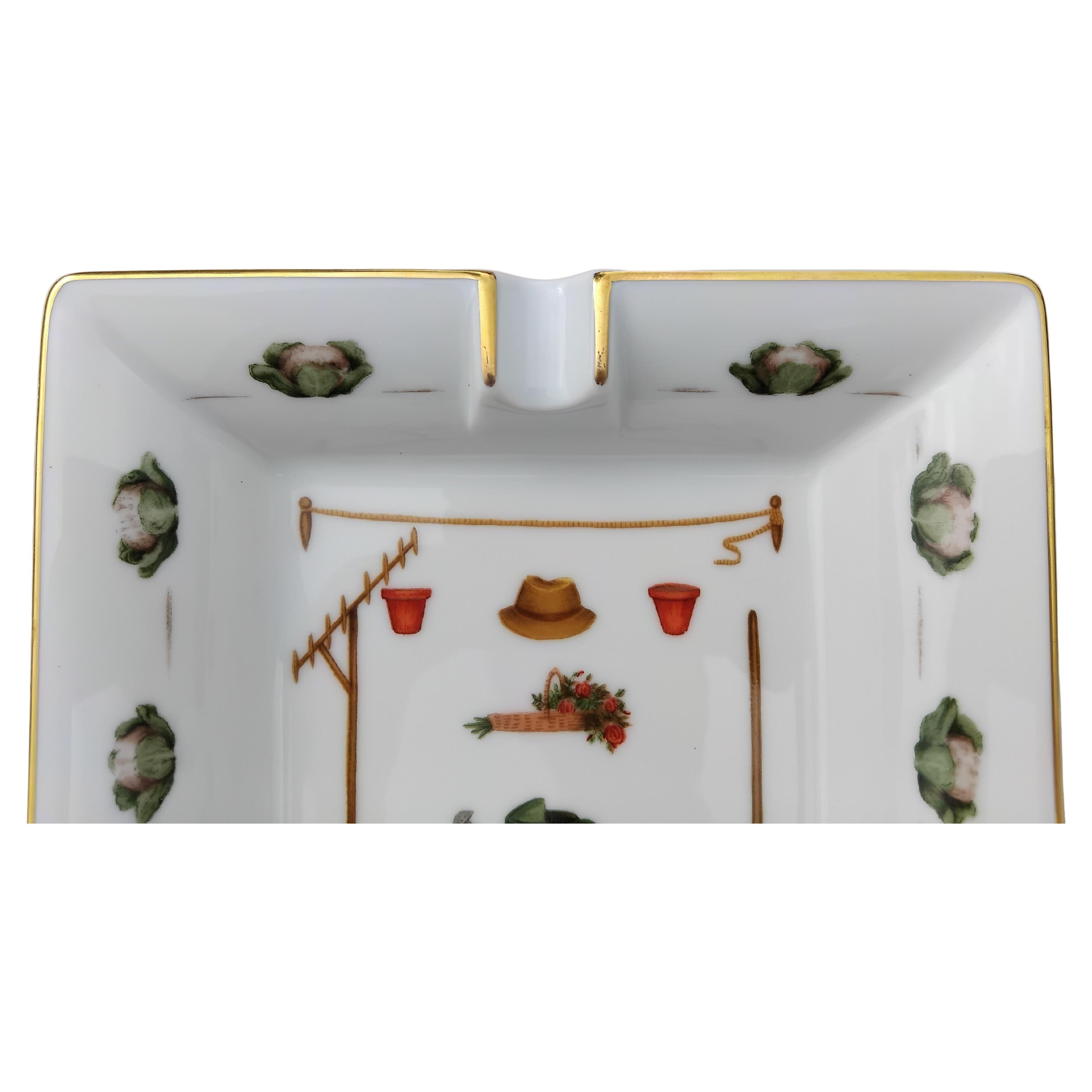 Women's or Men's Hermès Gardener Cigar Ashtray Change Tray Porcelain Gold Vegetable Garden For Sale