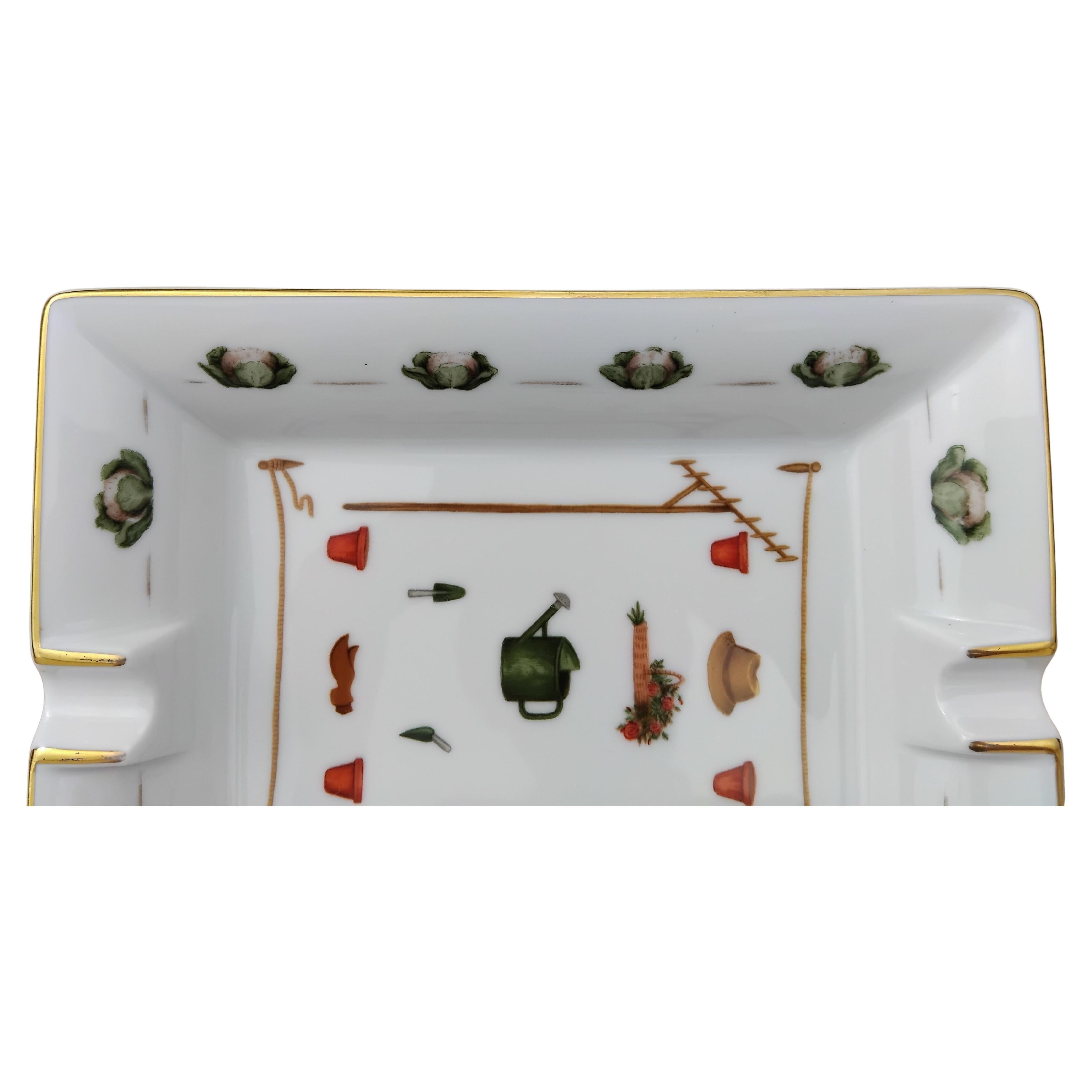 Hermès Gardener Cigar Ashtray Change Tray Porcelain Gold Vegetable Garden For Sale 1