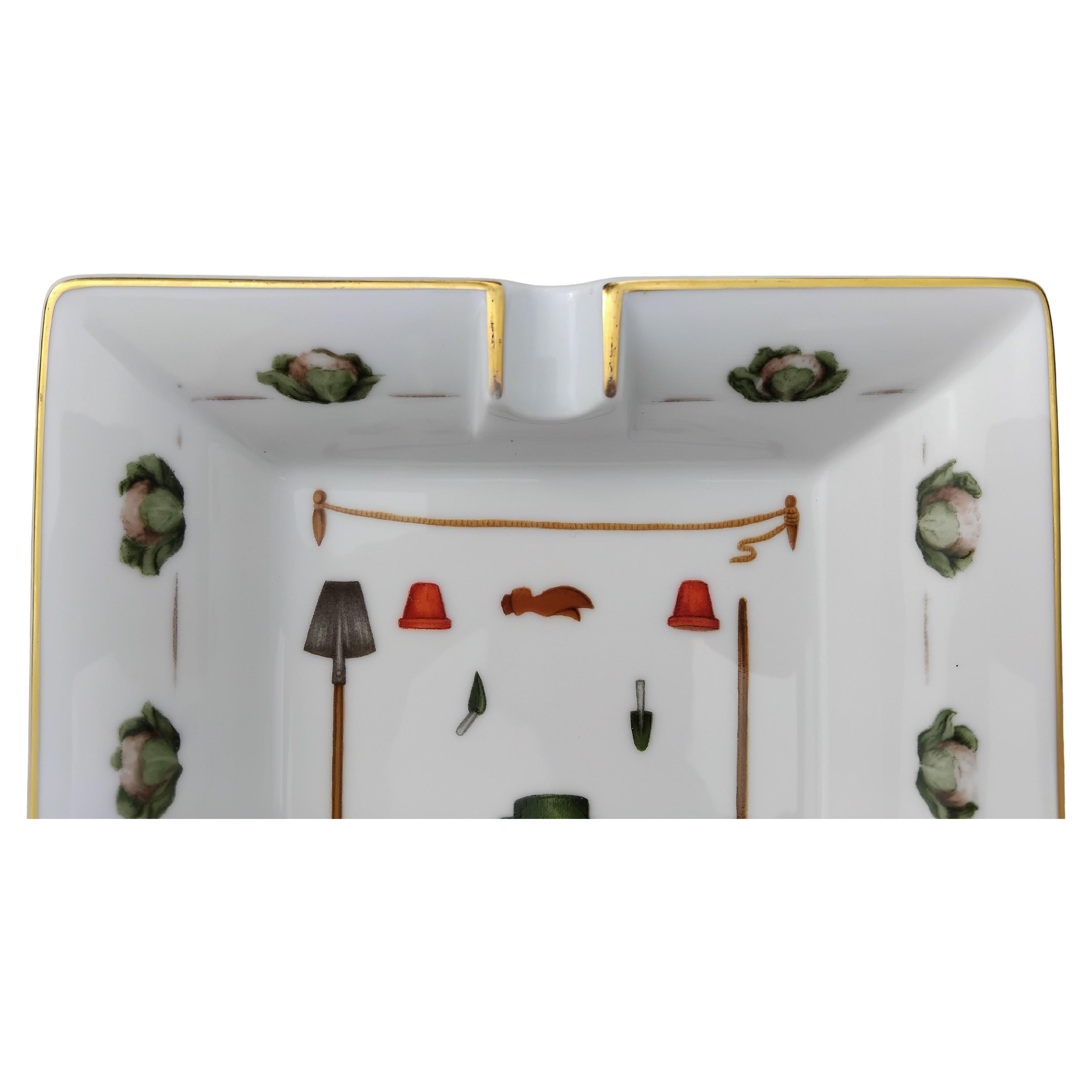 Hermès Gardener Cigar Ashtray Change Tray Porcelain Gold Vegetable Garden For Sale 2