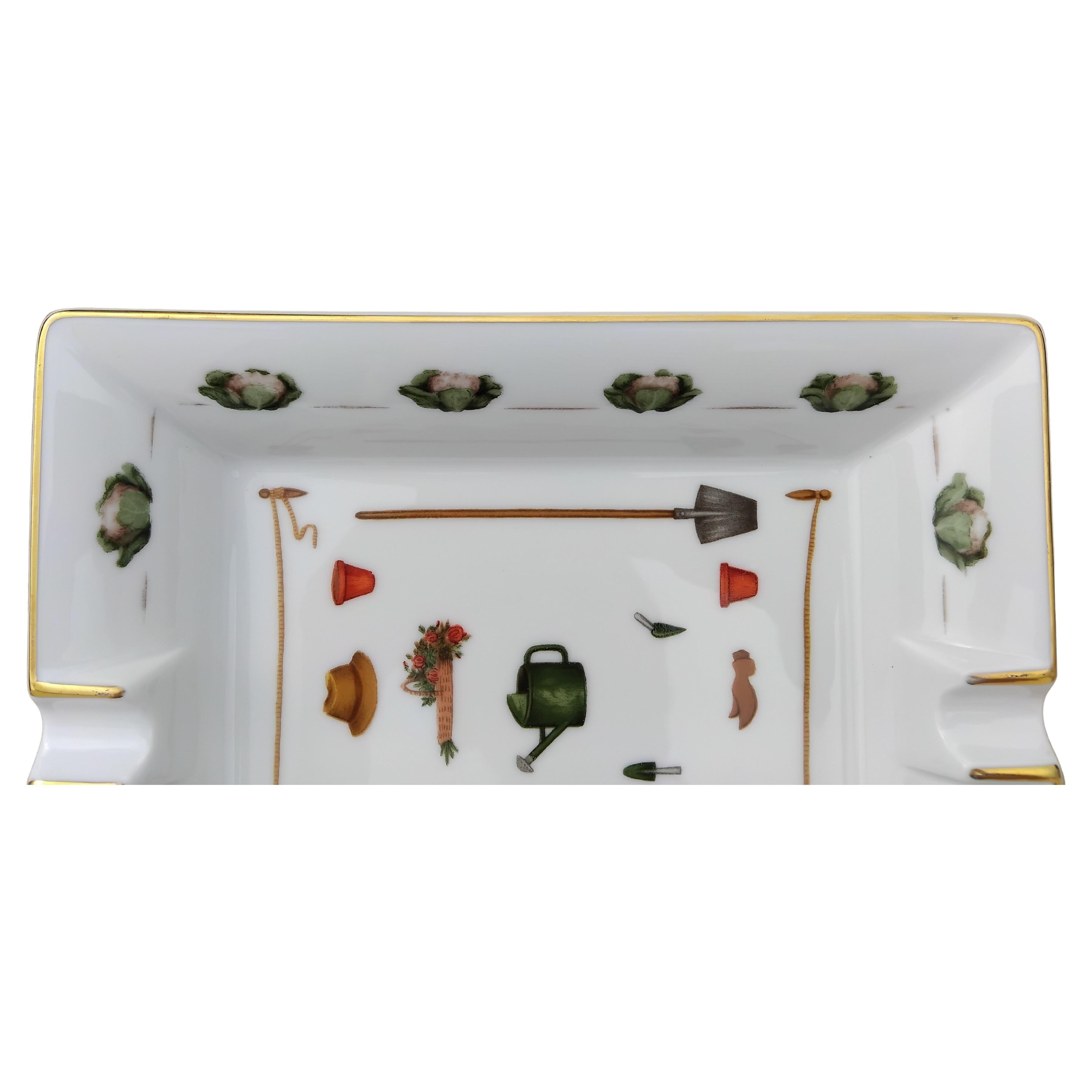 Hermès Gardener Cigar Ashtray Change Tray Porcelain Gold Vegetable Garden For Sale 3
