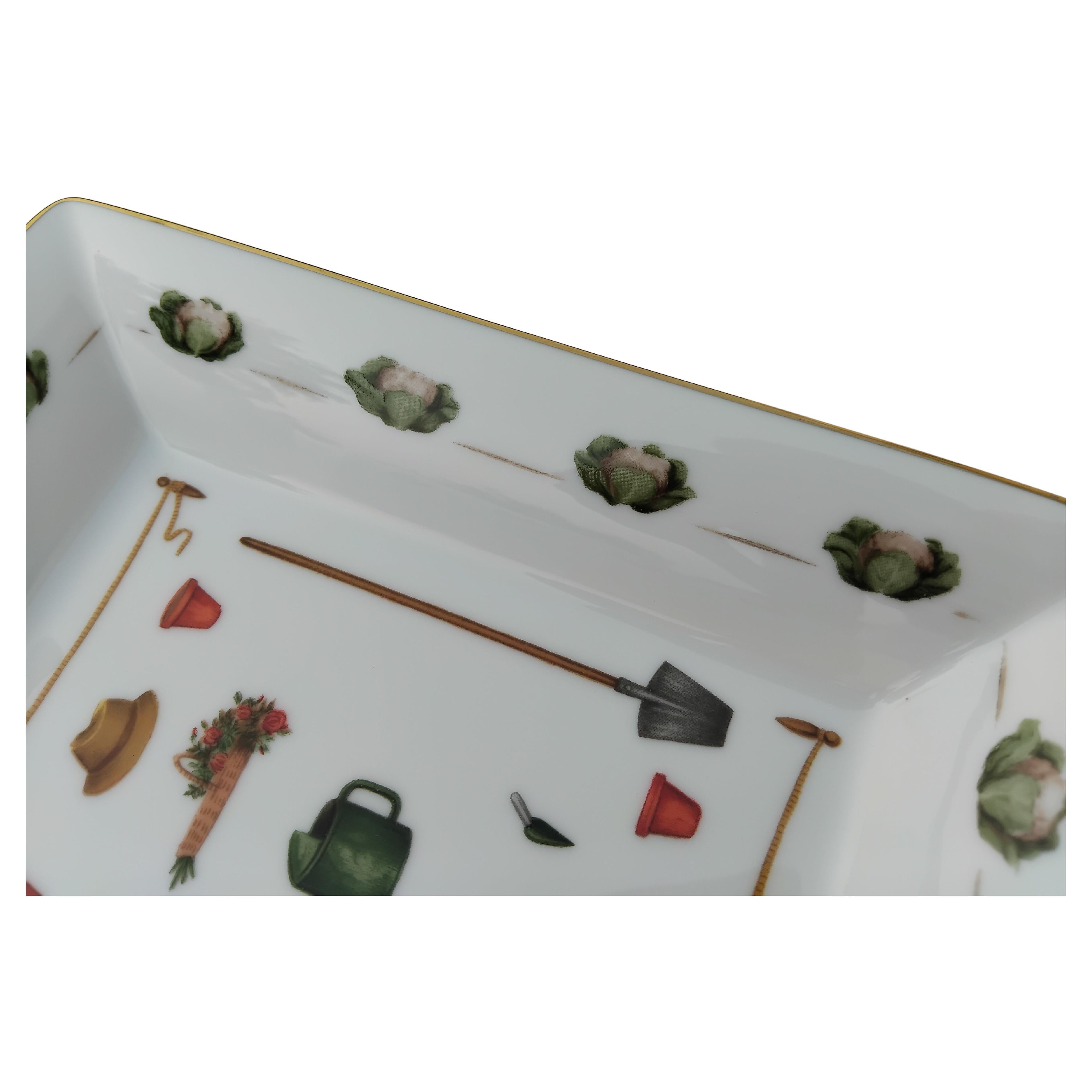Hermès Gardener Cigar Ashtray Change Tray Porcelain Gold Vegetable Garden For Sale 4