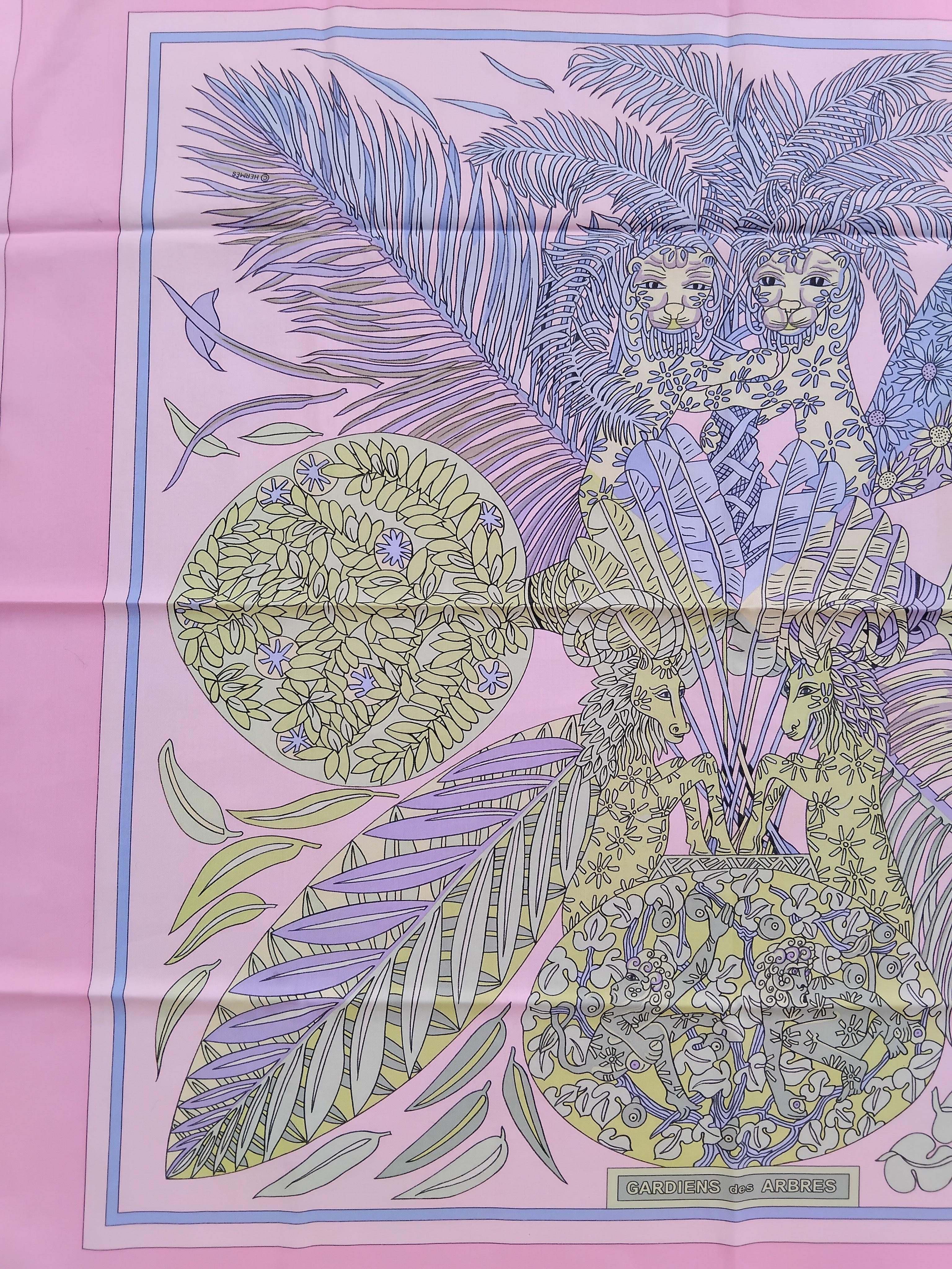 Women's or Men's Hermès Gardiens Des Arbres Cotton Scarf Annie Faivre Pink 26 inches
