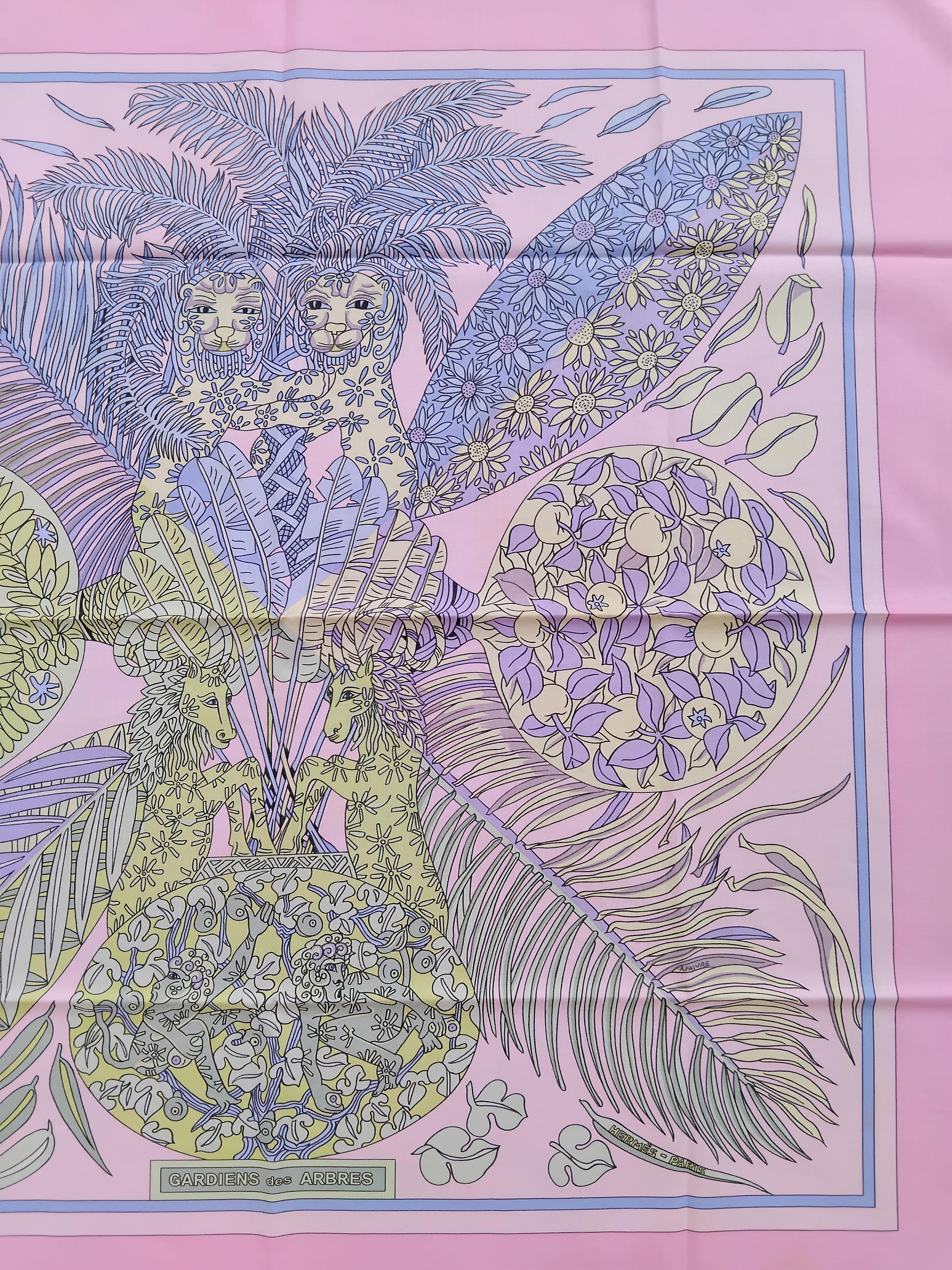 Hermès Gardiens Des Arbres Cotton Scarf Annie Faivre Pink 26 inches 1