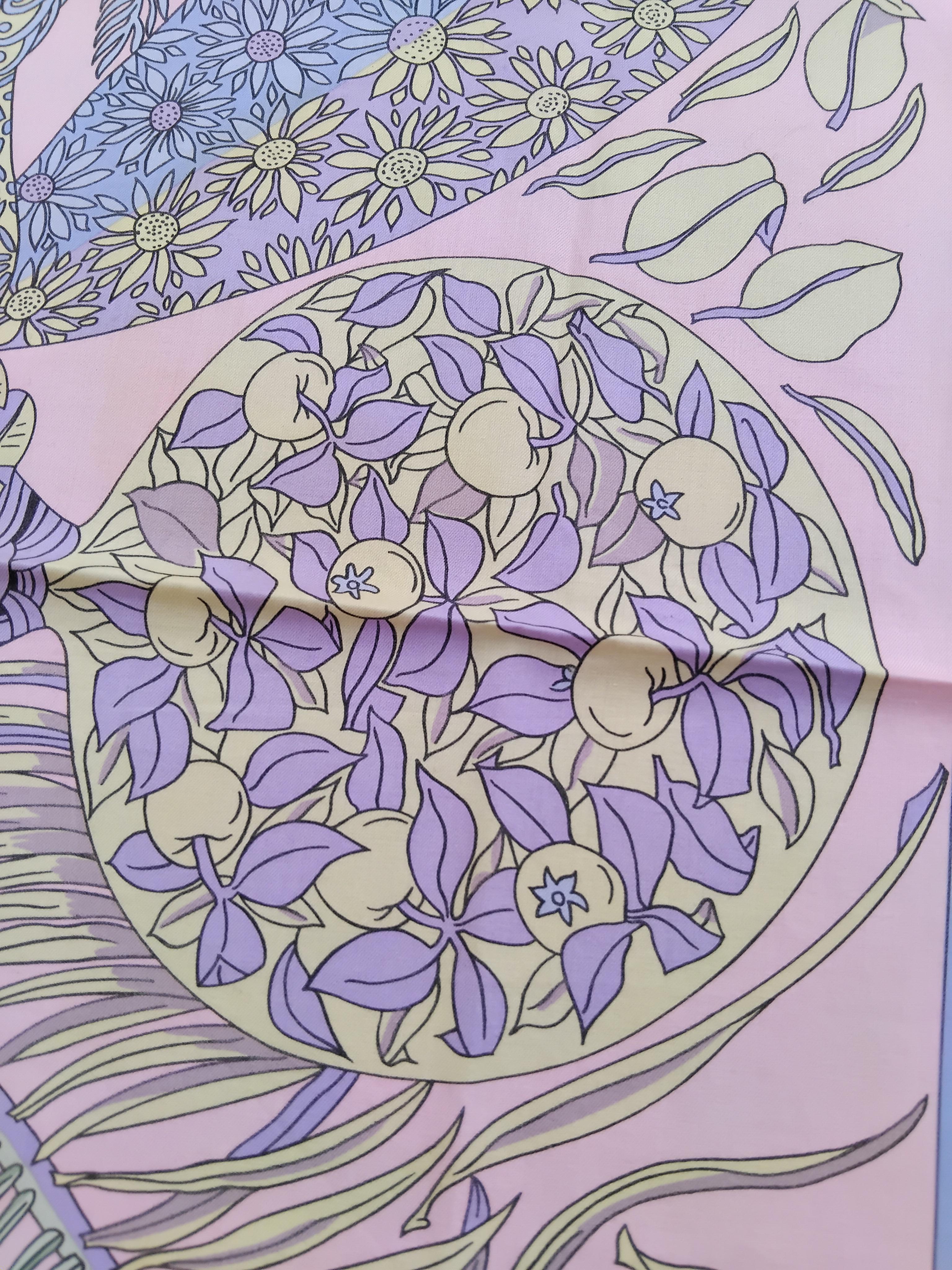 Hermès Gardiens Des Arbres Cotton Scarf Annie Faivre Pink 26 inches 2