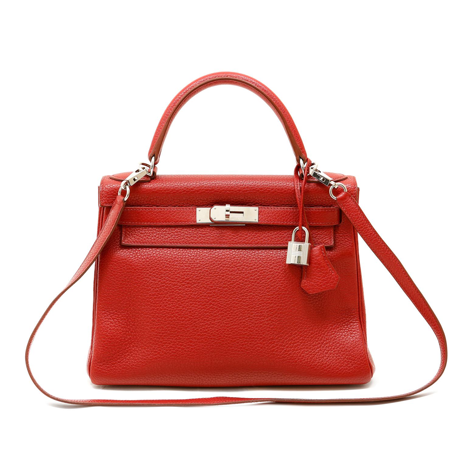 Hermès Garnet Red Togo Leather 28 cm Kelly Bag with Palladium In Good Condition In Palm Beach, FL