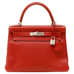 Hermès Granatrot Togo Leder 28 cm Kelly Bag mit Palladium
