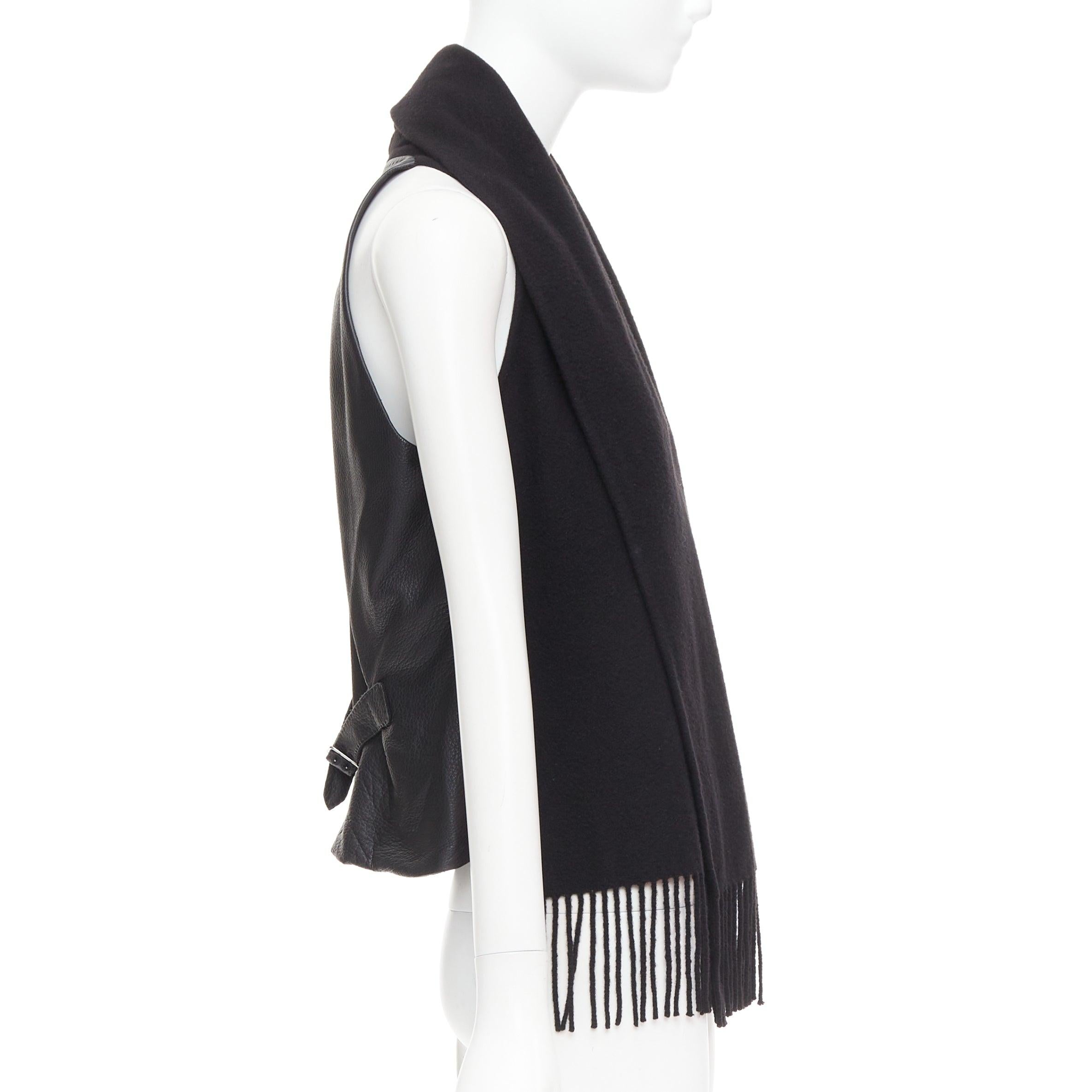 HERMES Gaultier Vintage 100% Kaschmir schwarze strukturierte Lederweste mit strukturiertem Lederrücken im Zustand „Gut“ im Angebot in Hong Kong, NT