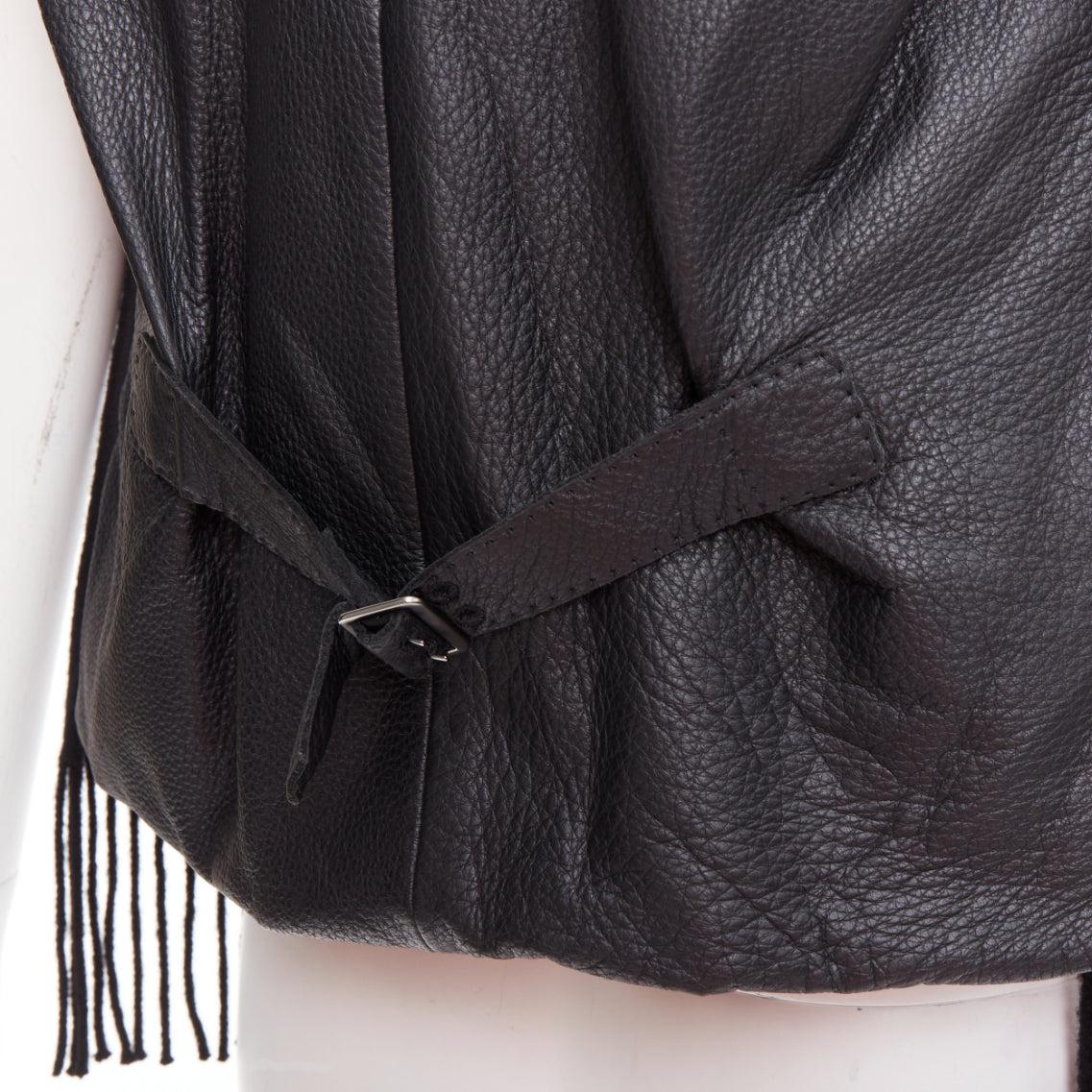 HERMES Gaultier Vintage 100% Kaschmir schwarze strukturierte Lederweste mit strukturiertem Lederrücken im Angebot 1