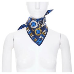 HERMES Gavroche 45 Kelly en Perles bead print navy blue silk twill scarf