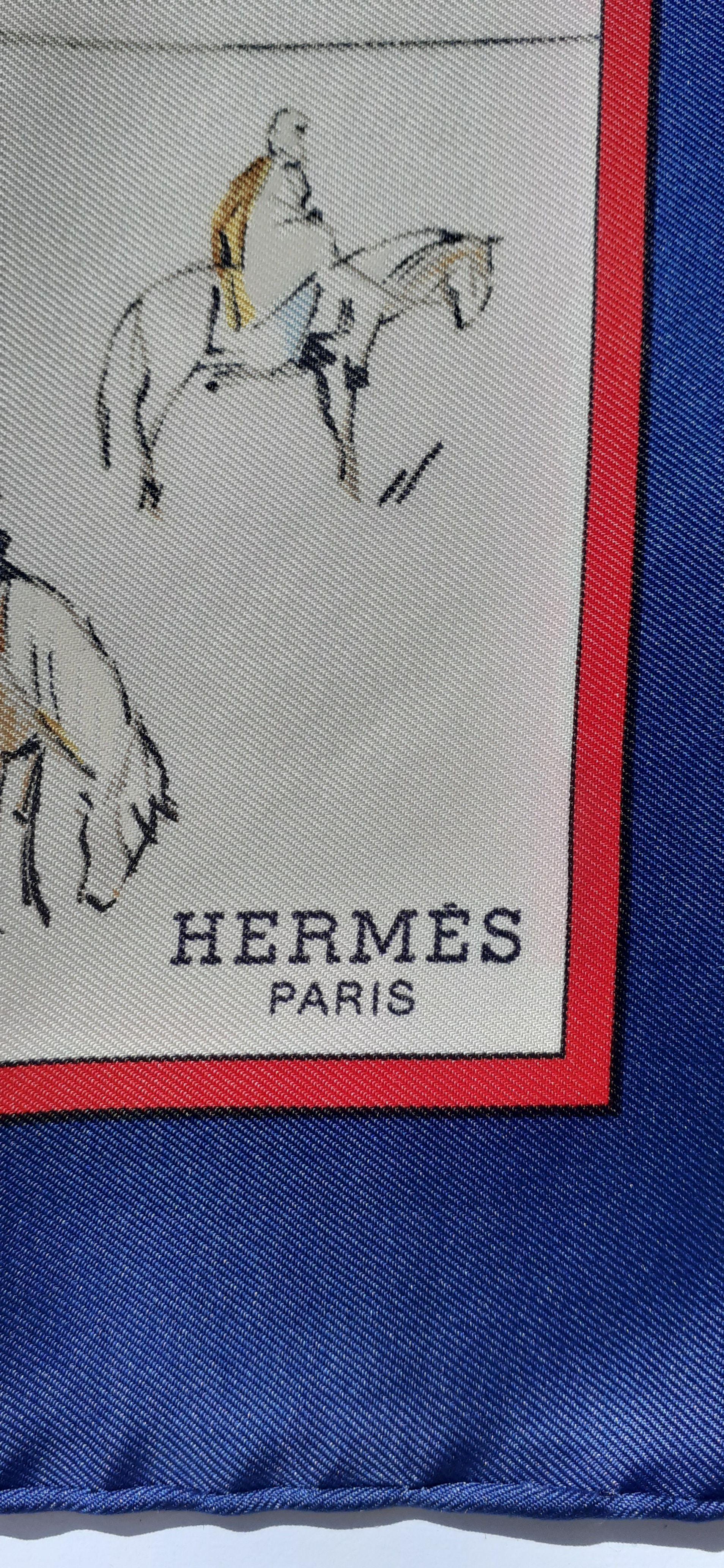Hermès Gavroche Pocket Square Petite écharpe Voyage au Niger Bleu Beige 42 cm en vente 5