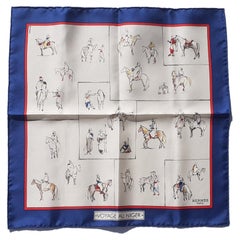 Retro Hermès Gavroche Pocket Square Small Scarf Voyage au Niger Blue Beige 42 cm