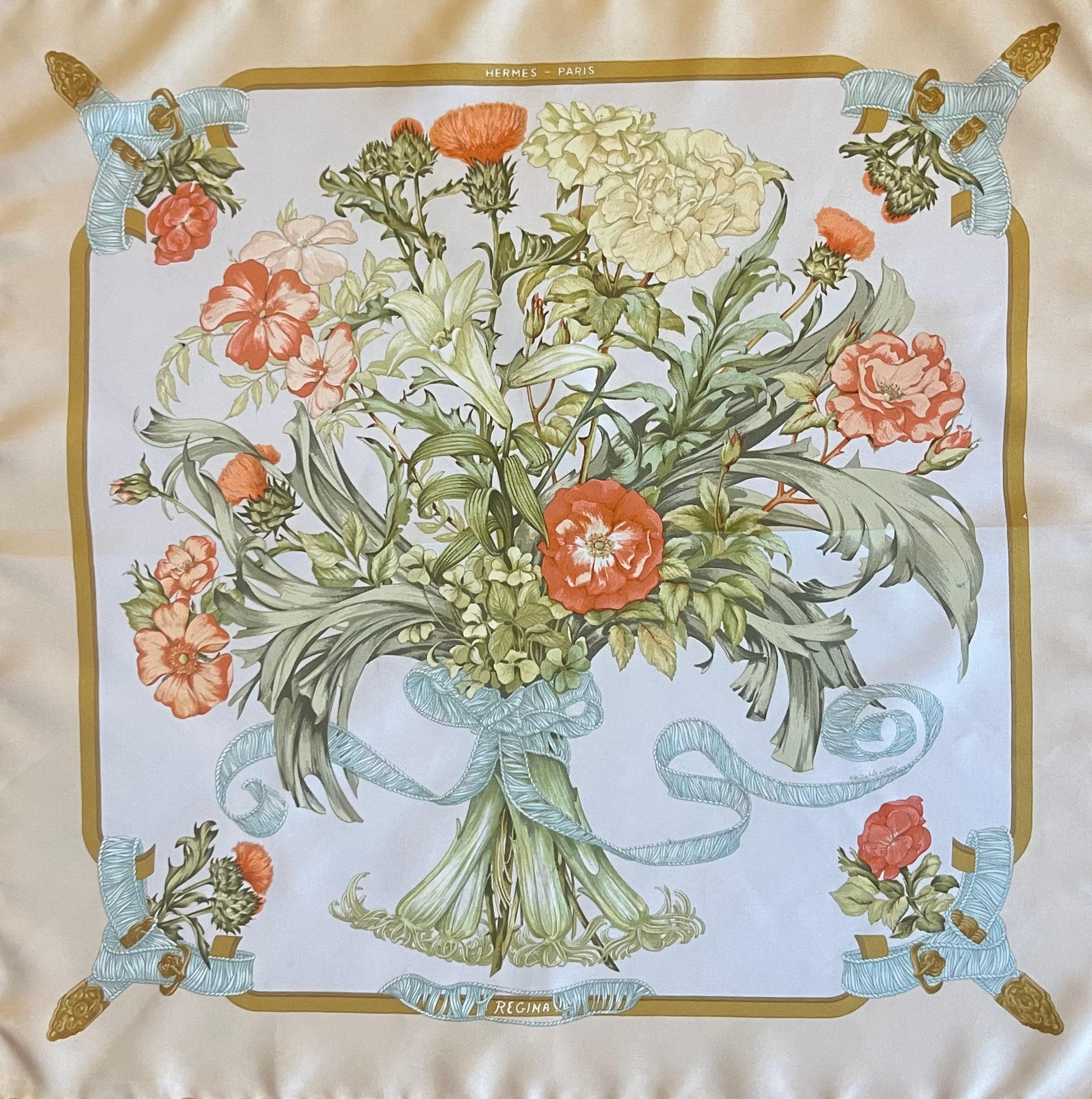 Gray Hermès Gavroche Silk Scarf “Regina” 1997 For Sale