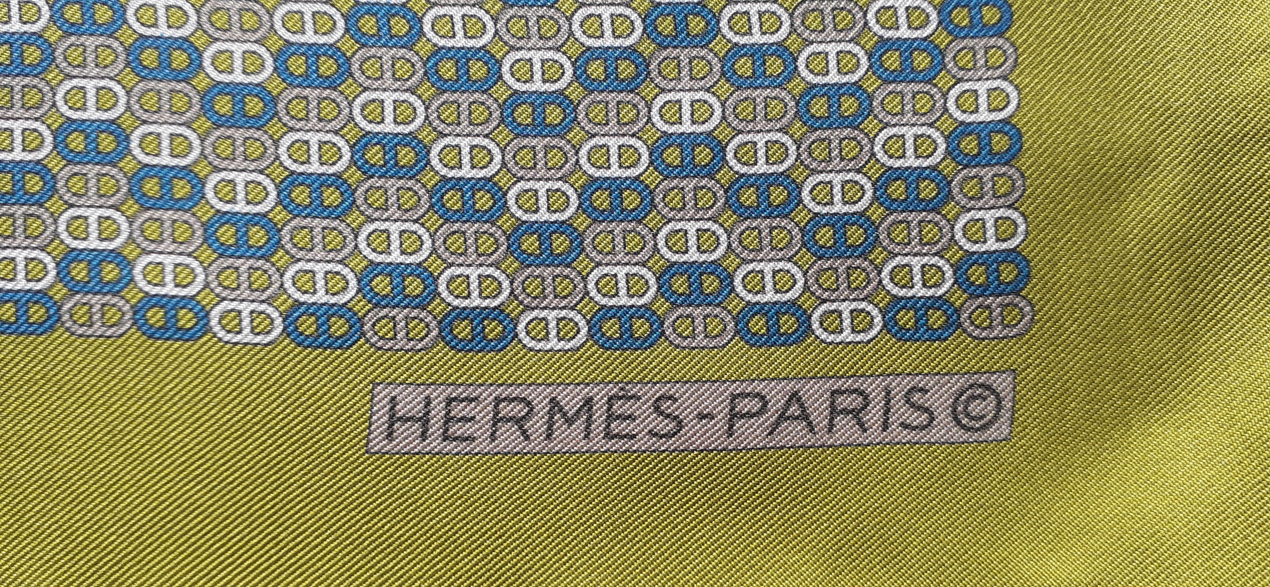 Men's Hermès Gavroche Small Silk Scarf Pocket Square Chaine d'Ancre Print
