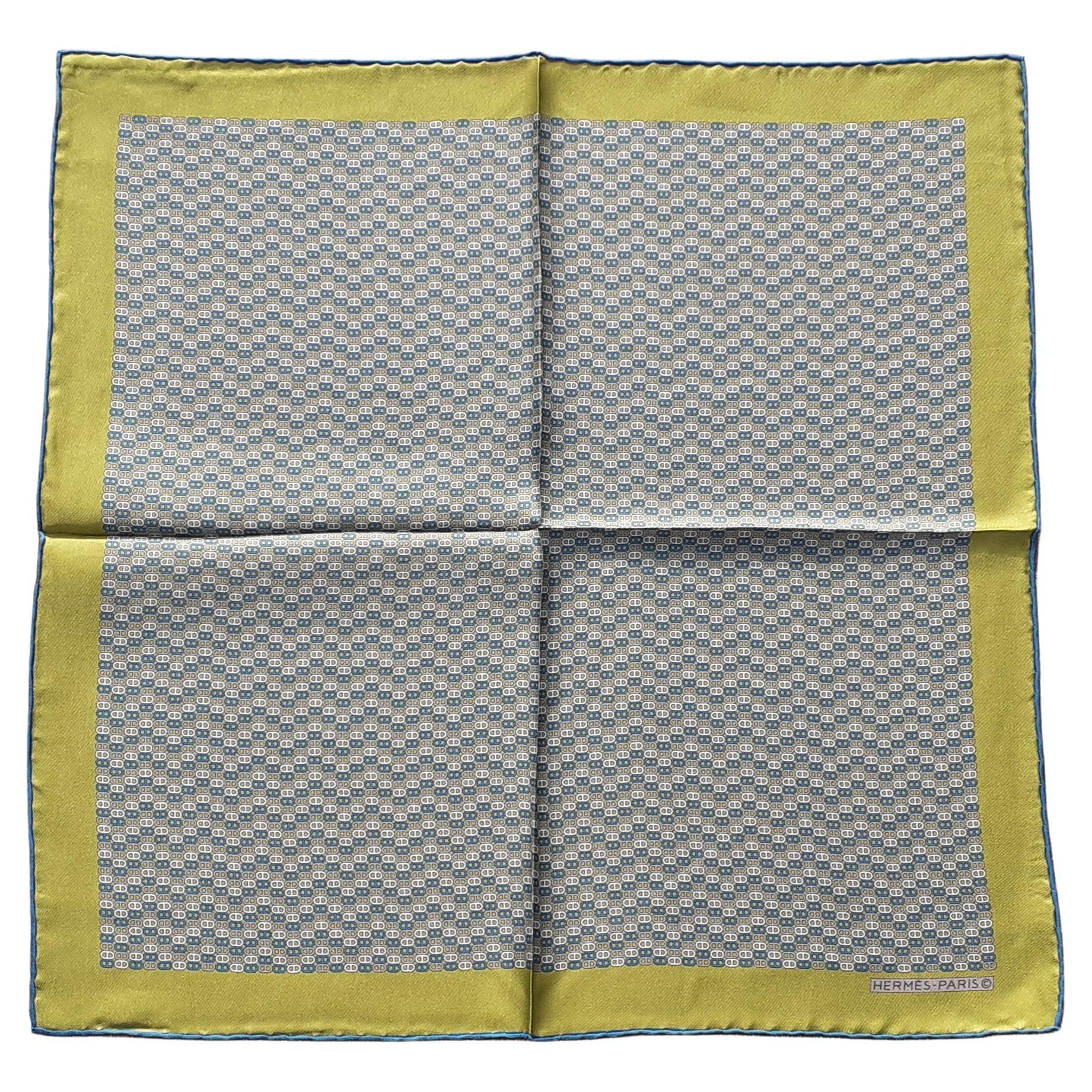 Hermès Gavroche Small Silk Scarf Pocket Square Chaine d'Ancre Print