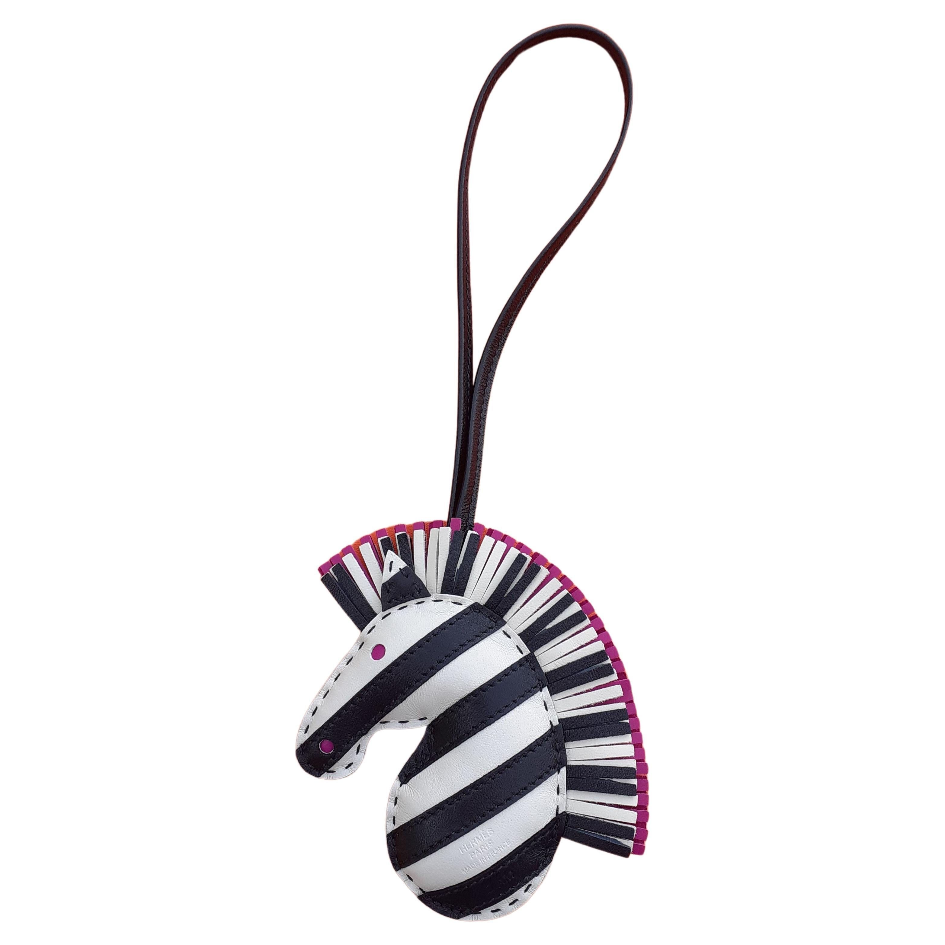 Hermès Geegee Savannah Zebra Charm for Birkin Kelly Craie Noir Rose Pourpre