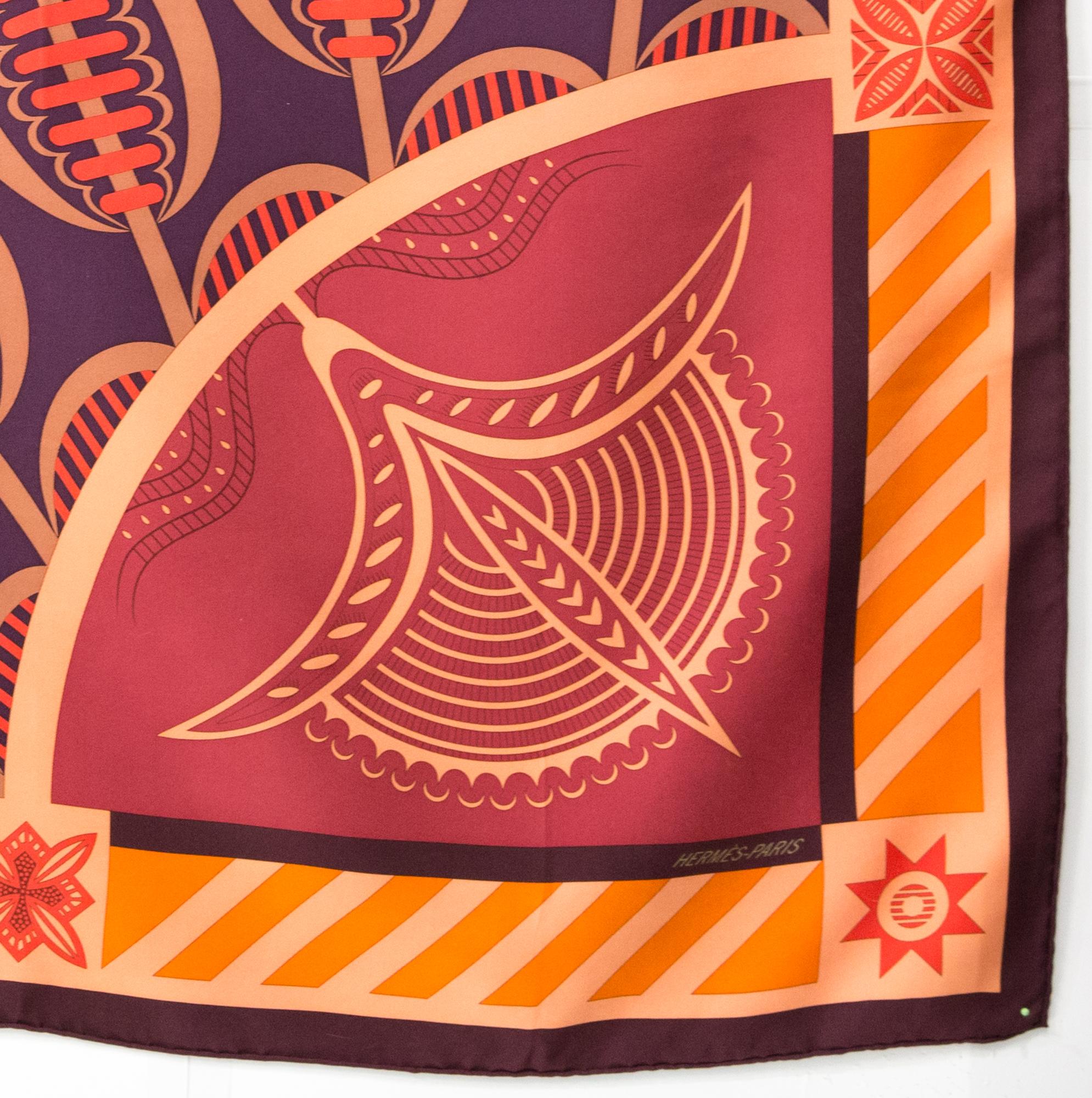 Pink Hermes Geometrie Cretoise by Julia Abadie Silk Scarf For Sale
