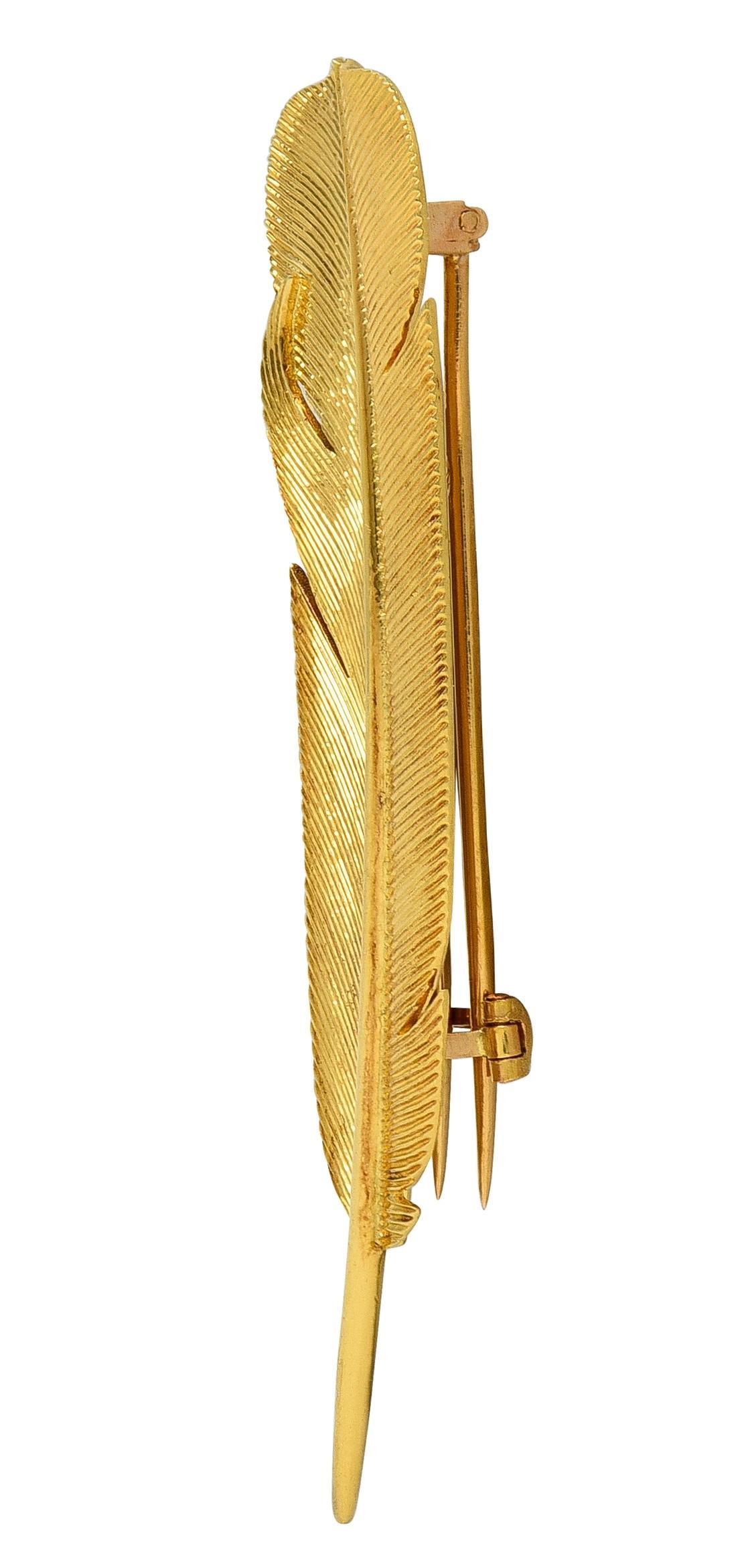 Hermés Georges L'Enfant Broche de plumas vintage de oro amarillo de 18 quilates de los años 60 franceses Moderno en venta