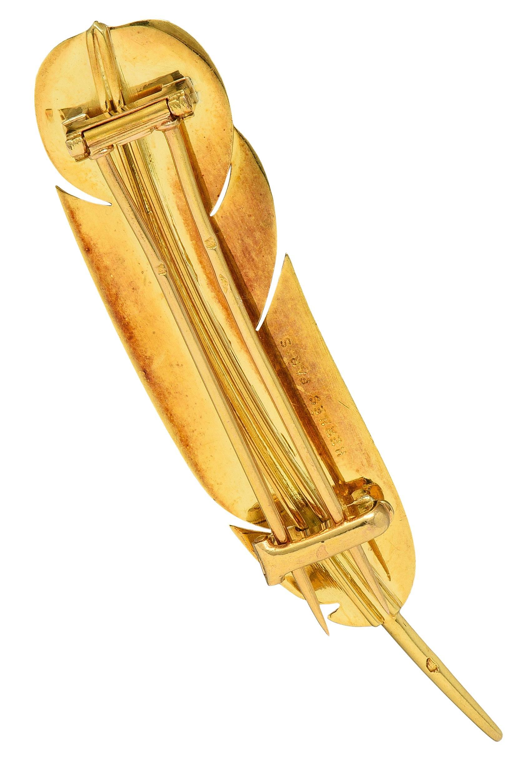Hermés Georges L'Enfant Broche de plumas vintage de oro amarillo de 18 quilates de los años 60 franceses en Excelente estado para la venta en Philadelphia, PA