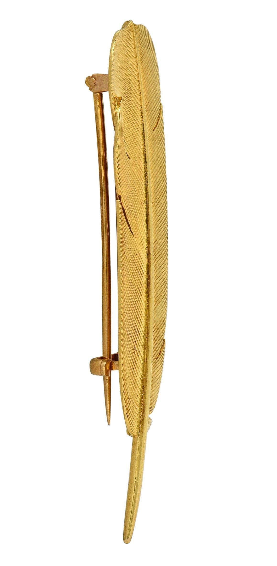 De las mujeres Hermés Georges L'Enfant Broche de plumas vintage de oro amarillo de 18 quilates de los años 60 franceses en venta
