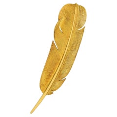 Hermés Georges L'Enfant Broche de plumas vintage de oro amarillo de 18 quilates de los años 60 franceses