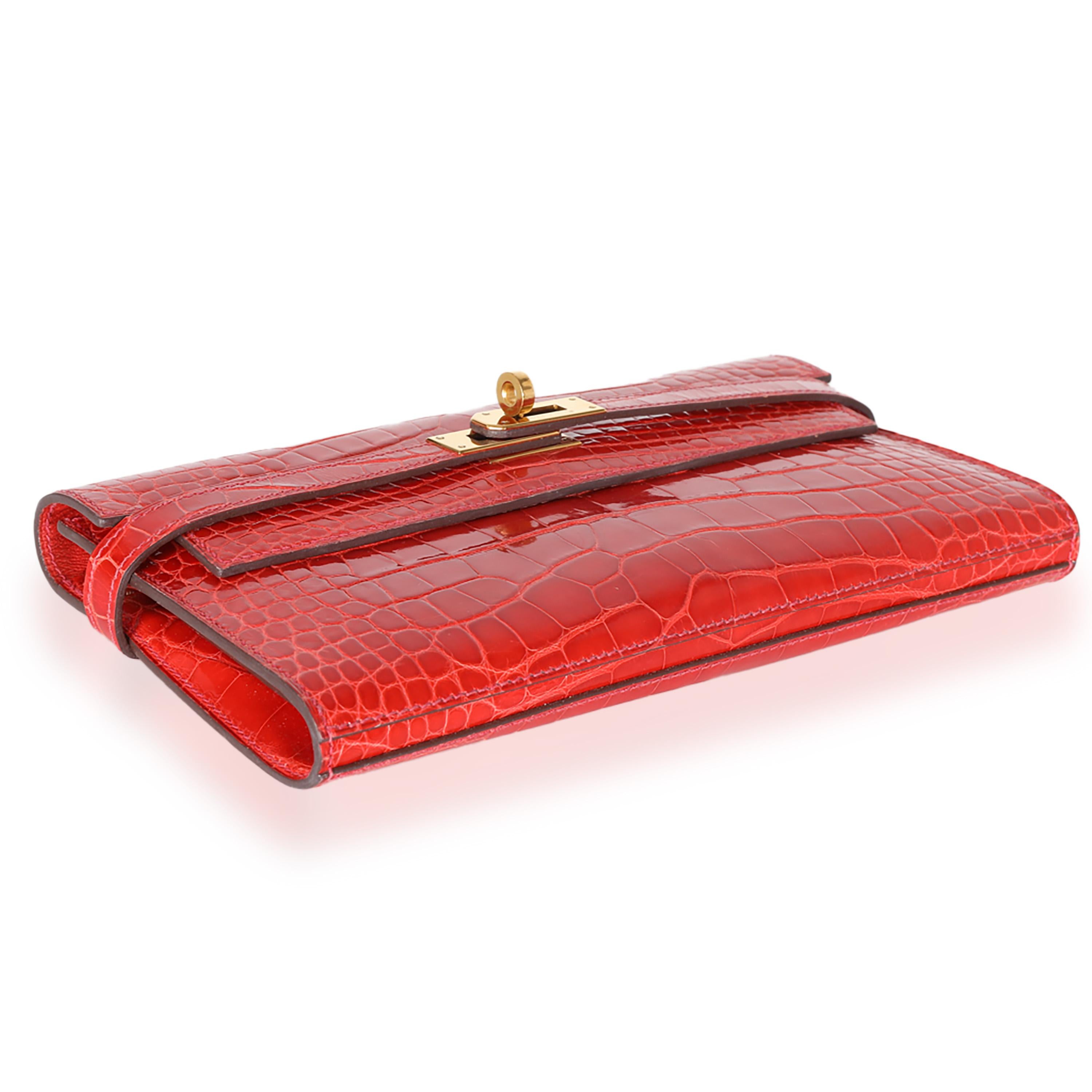 Hermès Geranium Alligator Mississippiensis Kelly Wallet GHW For Sale 2