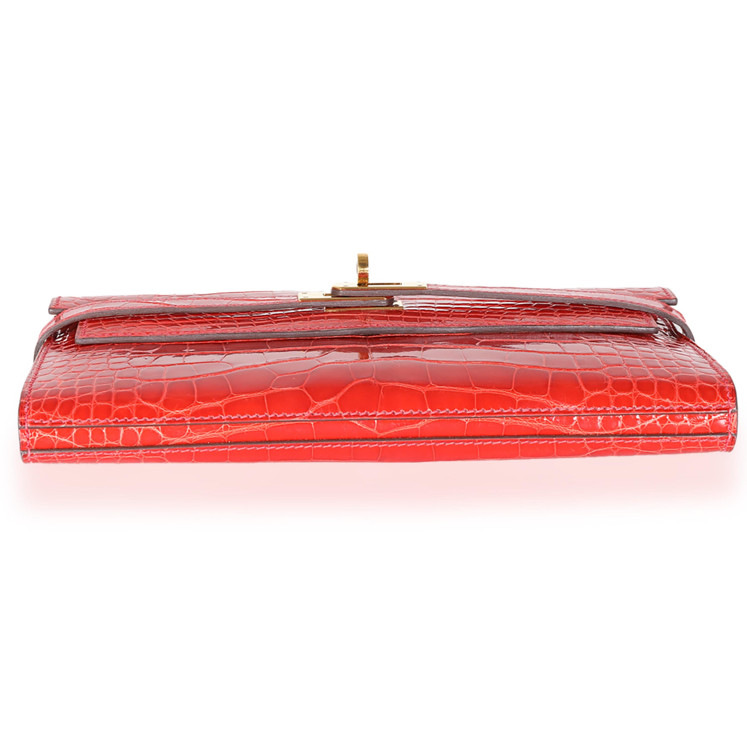 Hermès Geranium Alligator Mississippiensis Kelly Wallet GHW For Sale 3