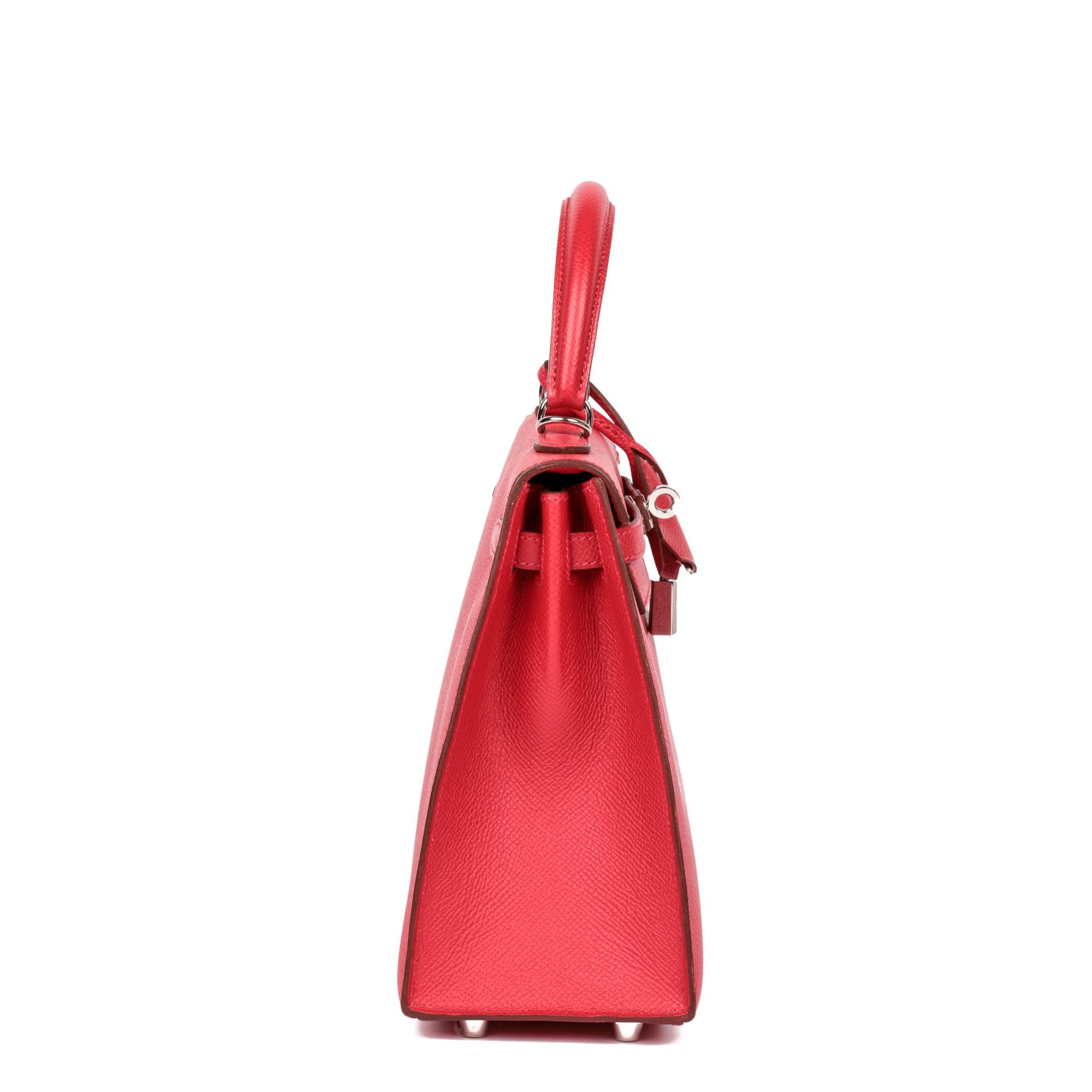 Rouge Hermès Kelly 25cm Sellier en cuir d'epsom au géranium en vente