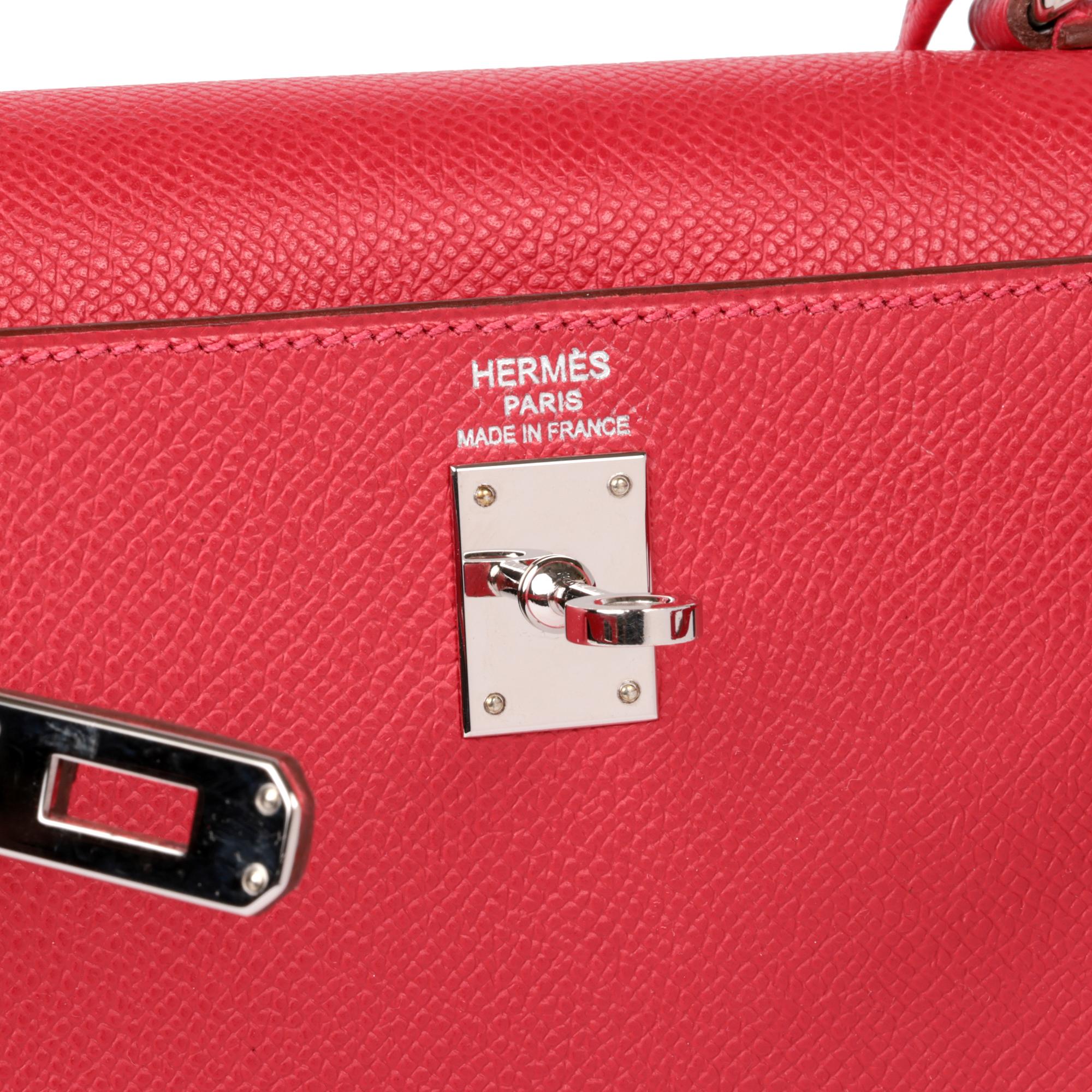 Hermès Kelly 25cm Sellier en cuir d'epsom au géranium en vente 3