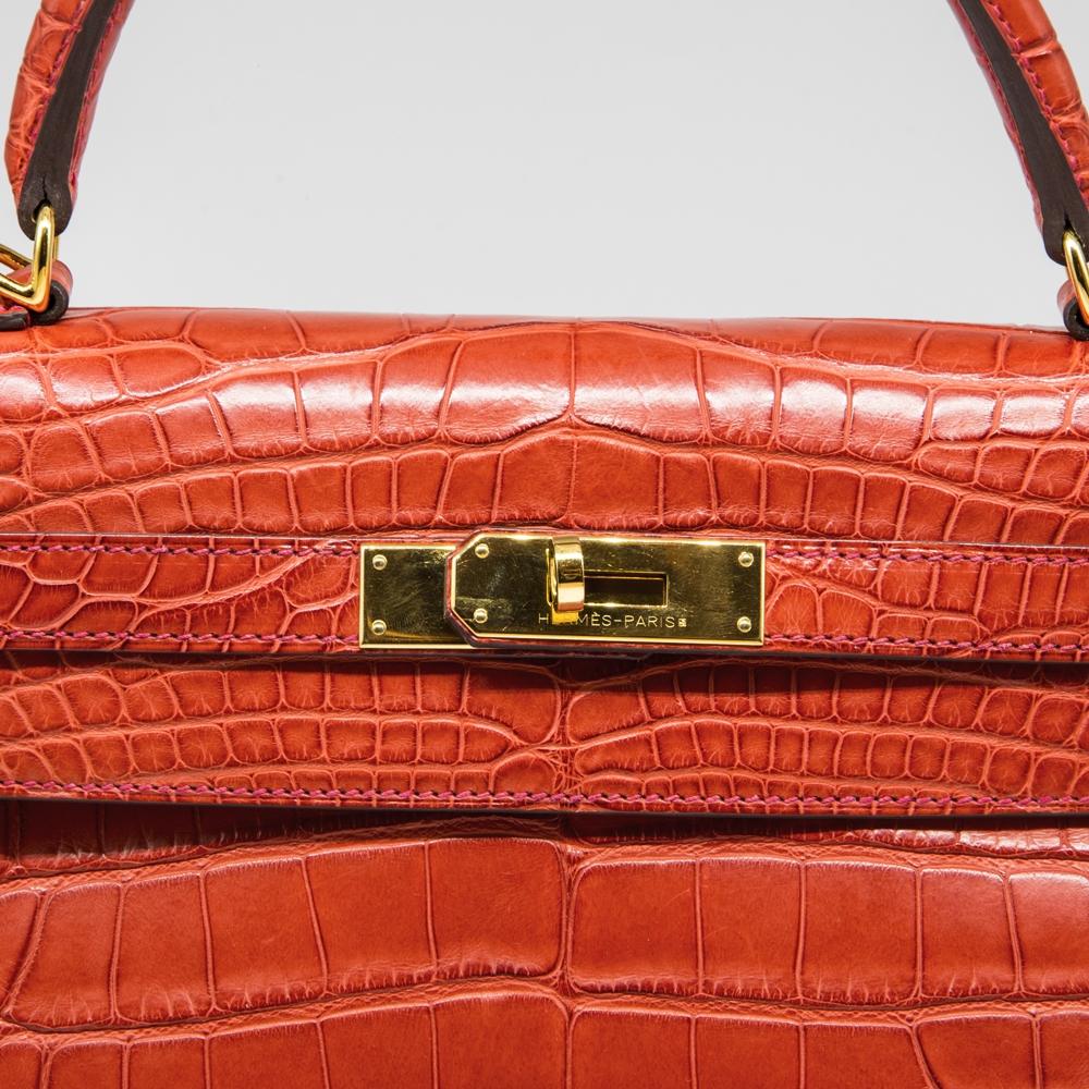Hermès Geranium Matte Alligator 32cm Kelly Retourne Bag 2
