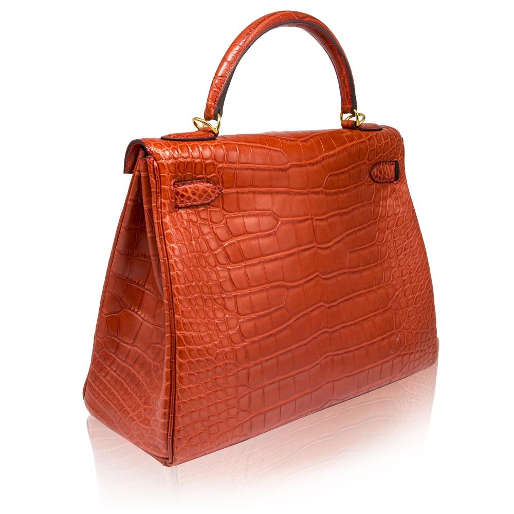 Red Hermès Geranium Matte Alligator 32cm Kelly Retourne Bag