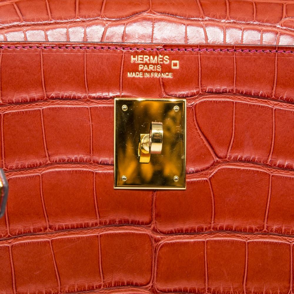 Hermès Geranium Matte Alligator 32cm Kelly Retourne Bag 1