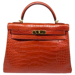 Hermès Geranium Matte Alligator 32cm Kelly Retourne Bag