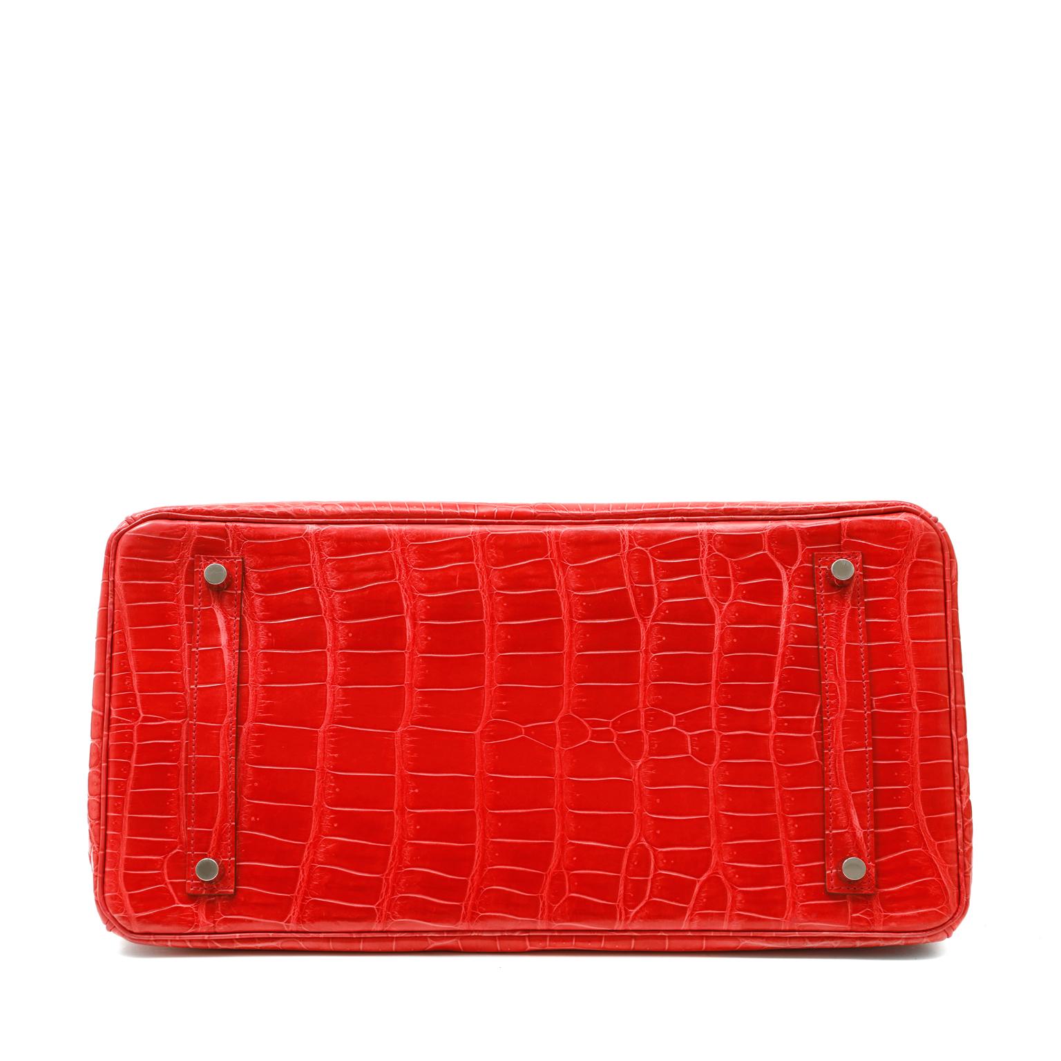 Hermès Geranium Red Porosus Crocodile 35cm Birkin In Good Condition In Palm Beach, FL
