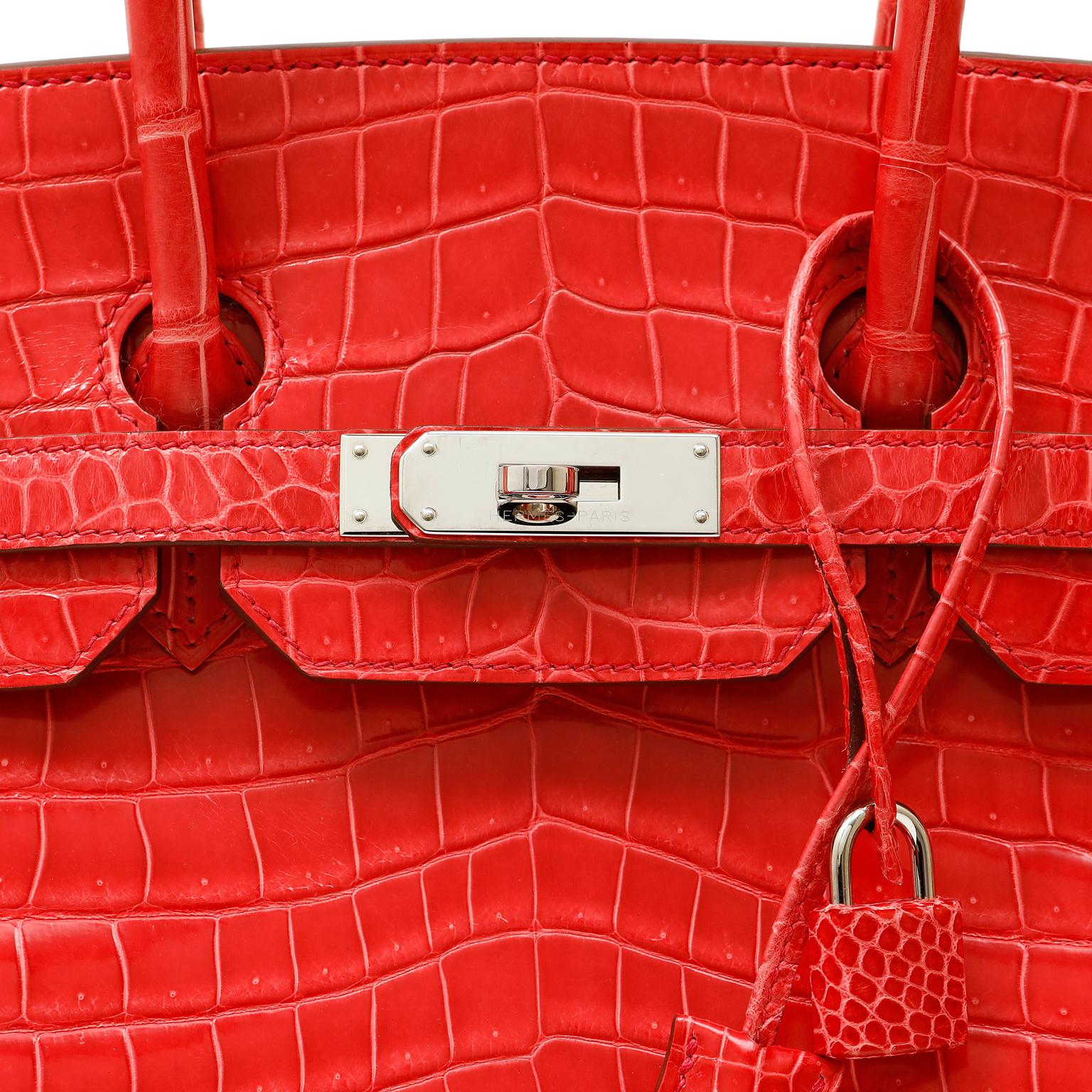 Women's Hermès Geranium Red Porosus Crocodile 35cm Birkin