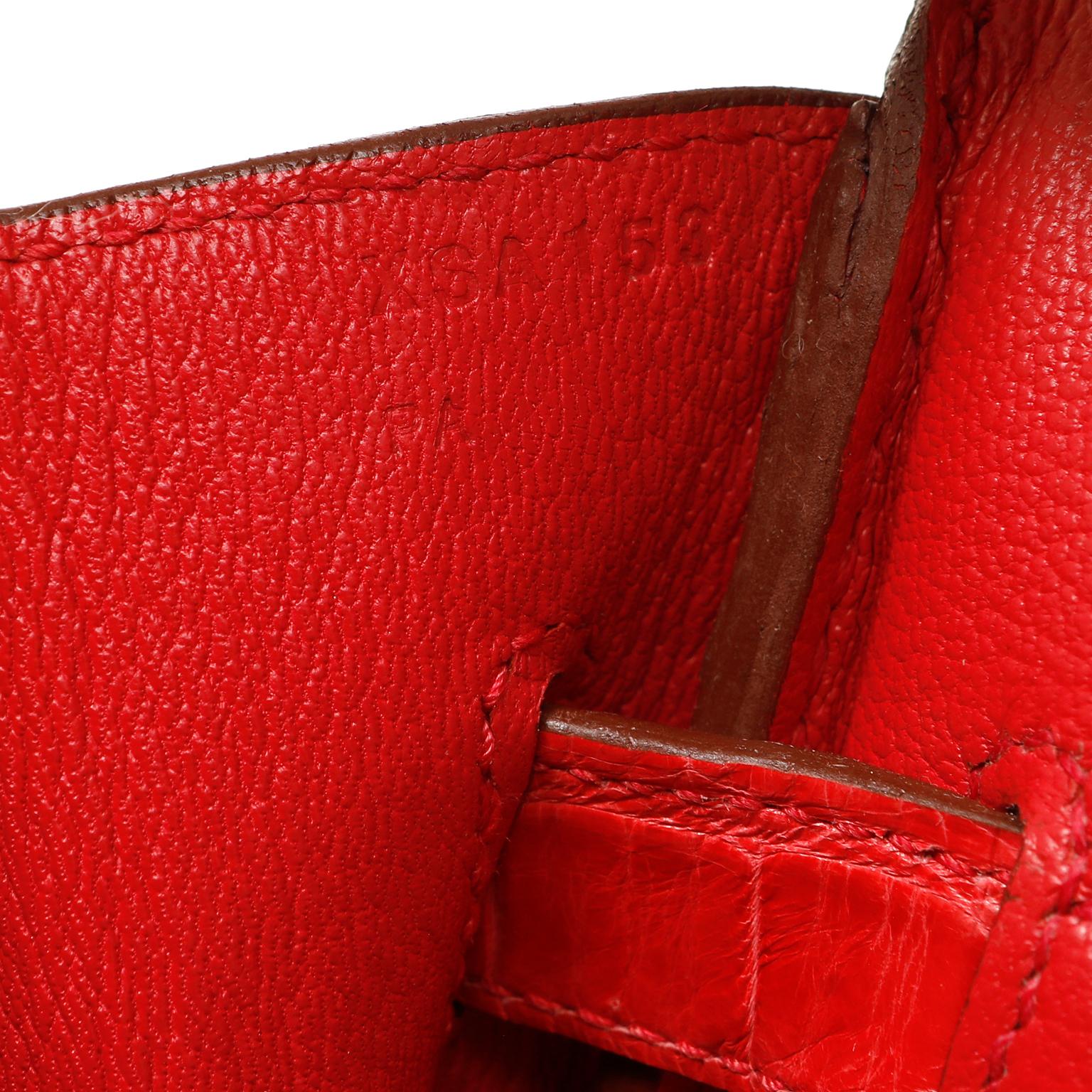 Hermès Geranium Red Porosus Crocodile 35cm Birkin 1