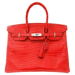 Hermès Geranium Red Porosus Crocodile 35cm Birkin